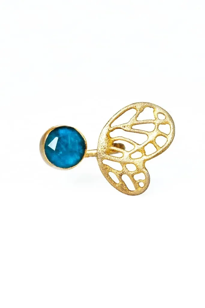Handmade Jewellery | Butterfly gold plated silver ring with apatite main