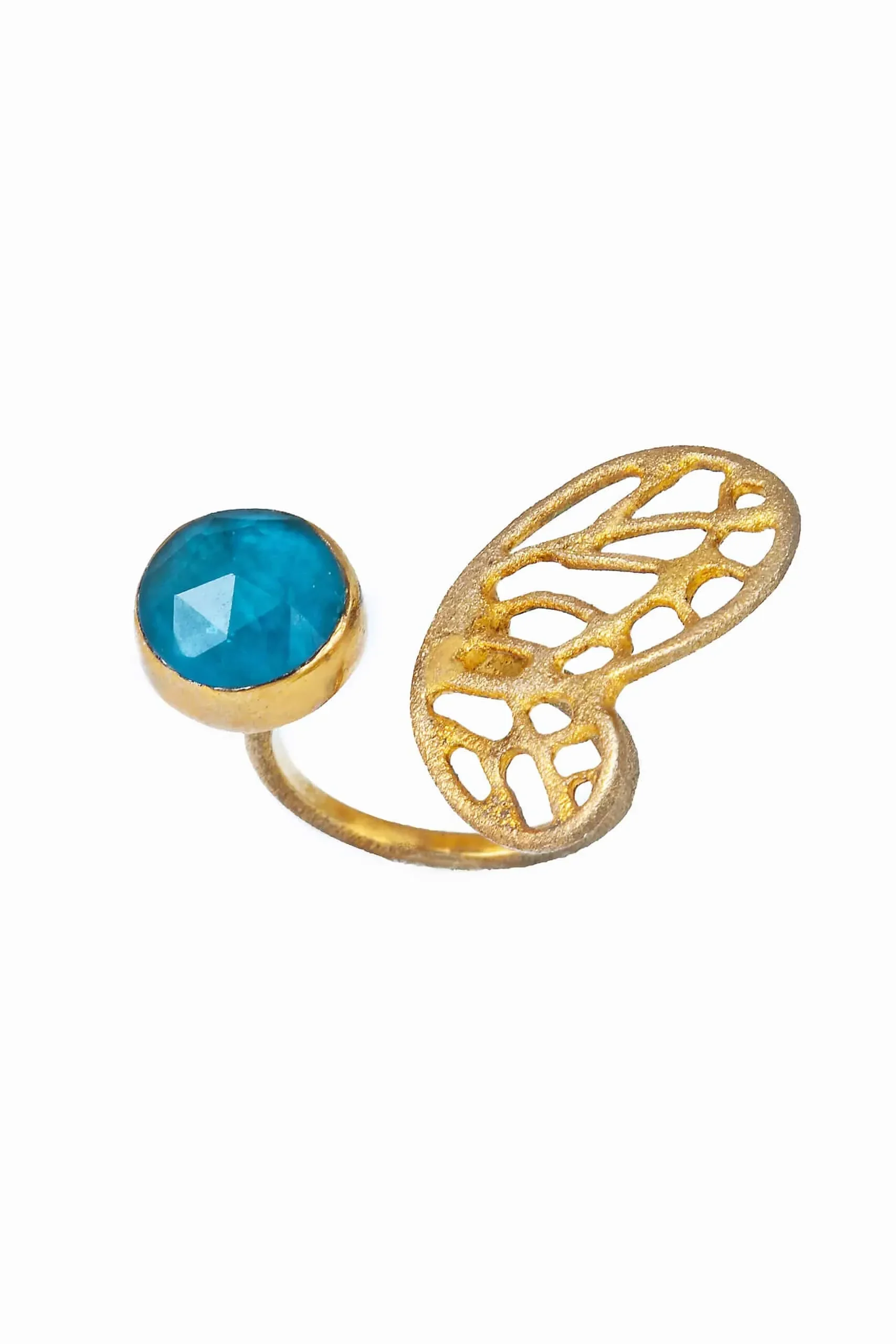 Handmade Jewellery | Butterfly gold plated silver ring with apatite gallery 1