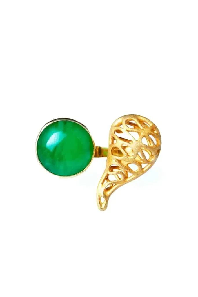 Handmade Jewellery | Heart gold plated silver ring with jade main