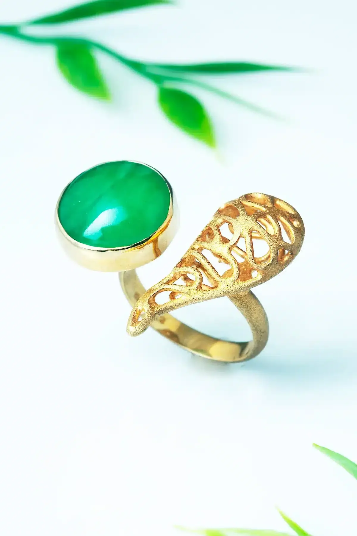 Handmade Jewellery | Heart gold plated silver ring with jade gallery 1