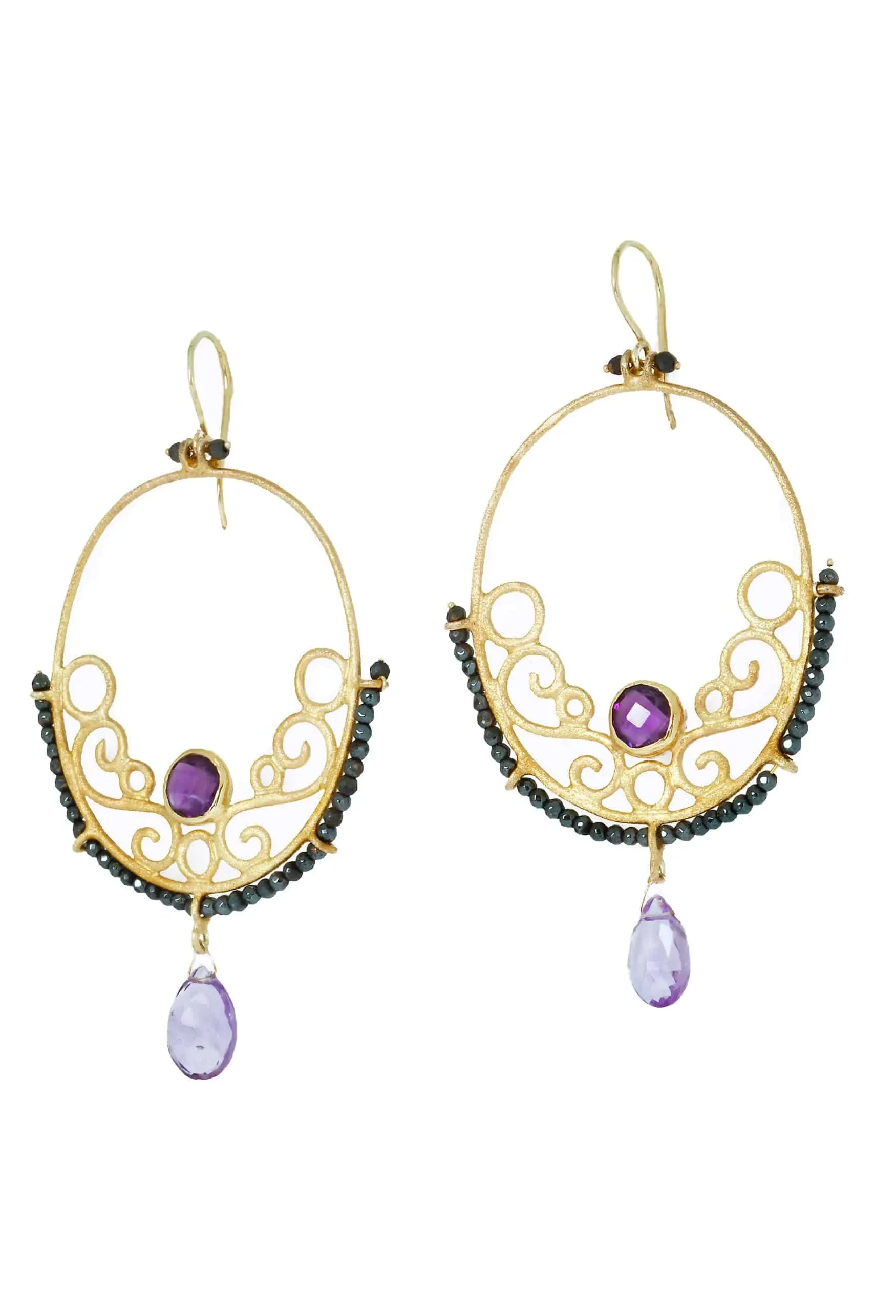 Handmade Jewellery | Amethyst gold plated silver earrings gallery 1