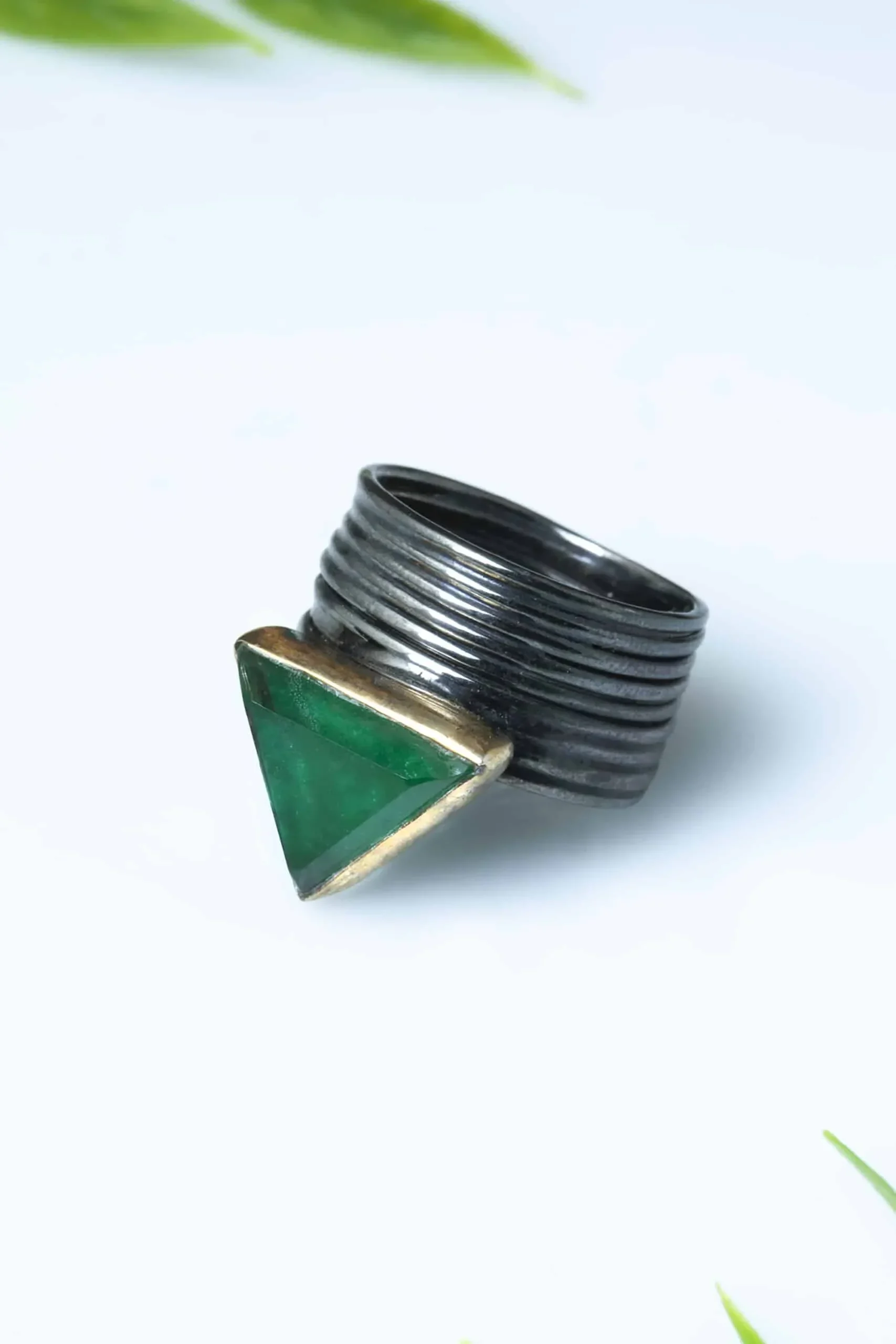 Handmade Jewellery | Jade black rhodium plated silver ring gallery 1