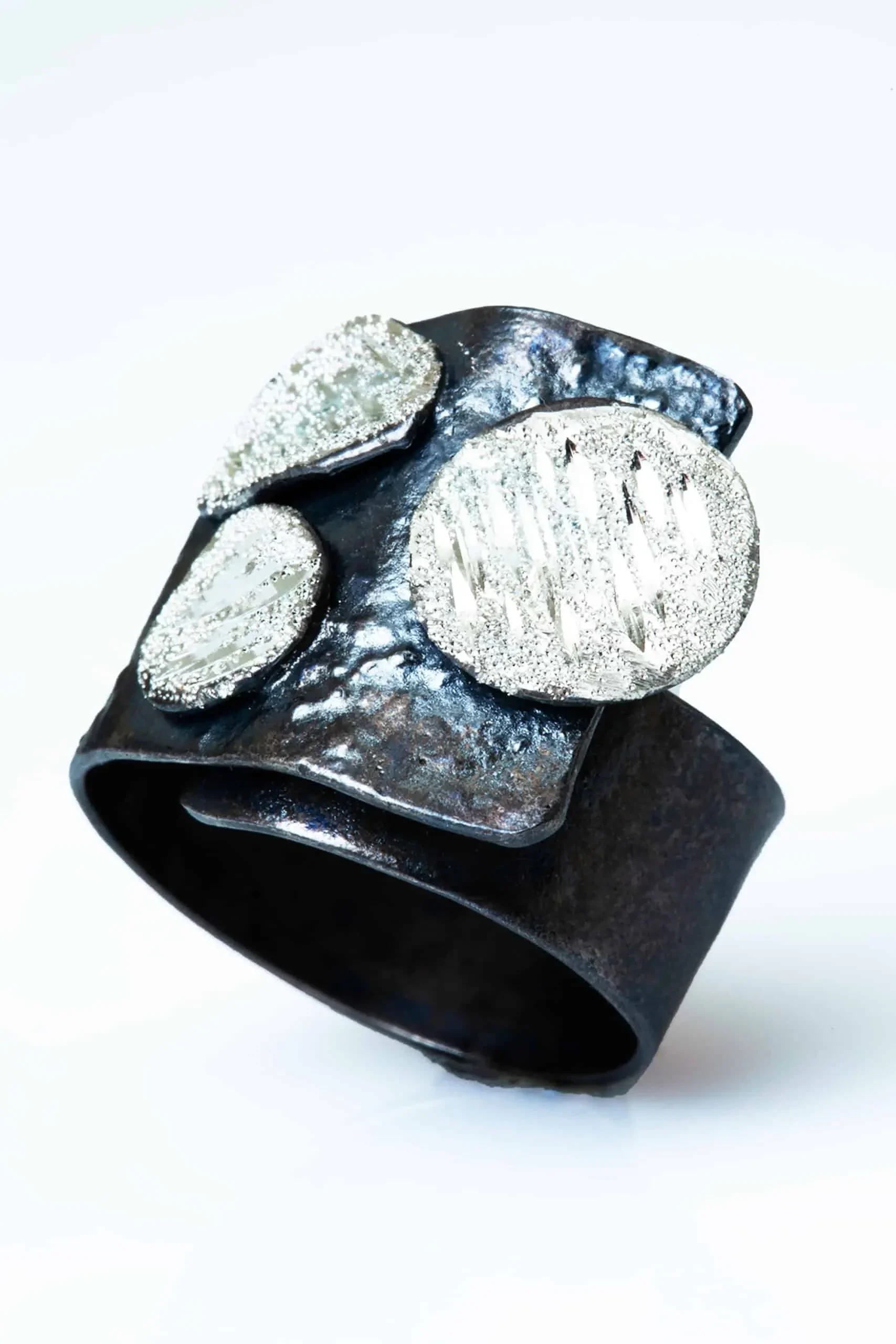 Handmade Jewellery | Silver black plated textured ring gallery 1