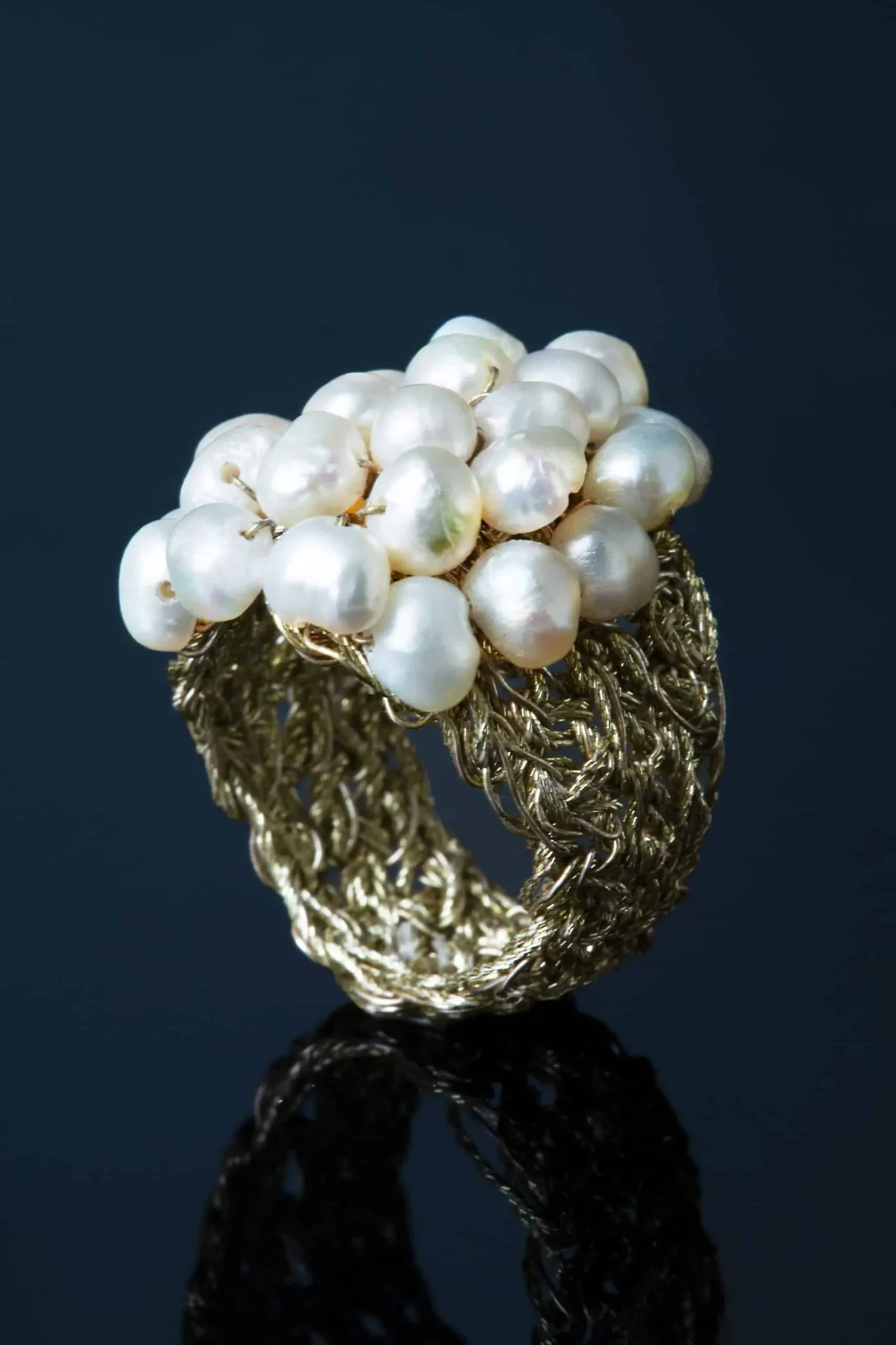 Handmade Jewellery | Crochet knit silver ring with pearls gallery 1