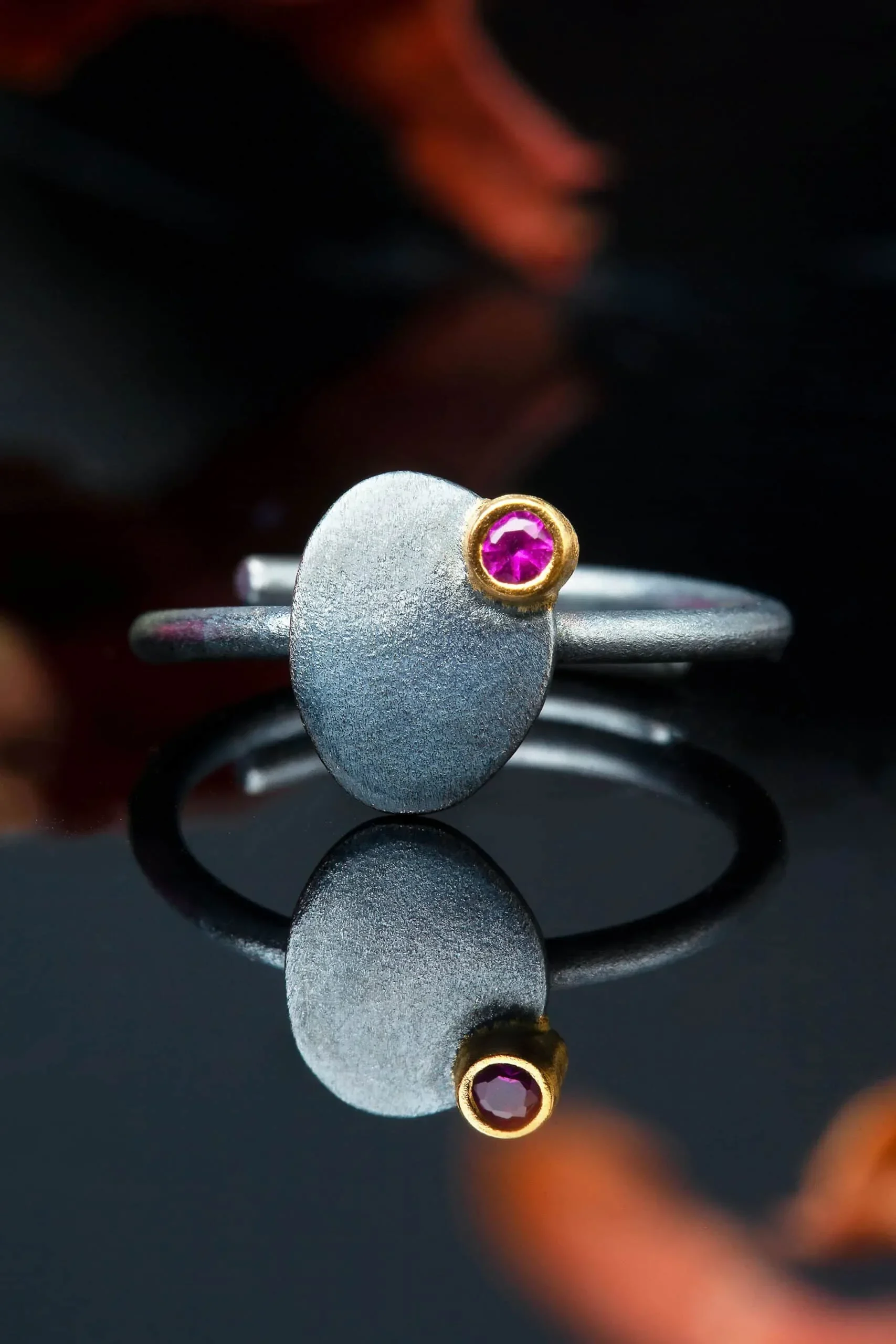 Handmade Jewellery | Silver black plated with pink zircon gallery 1
