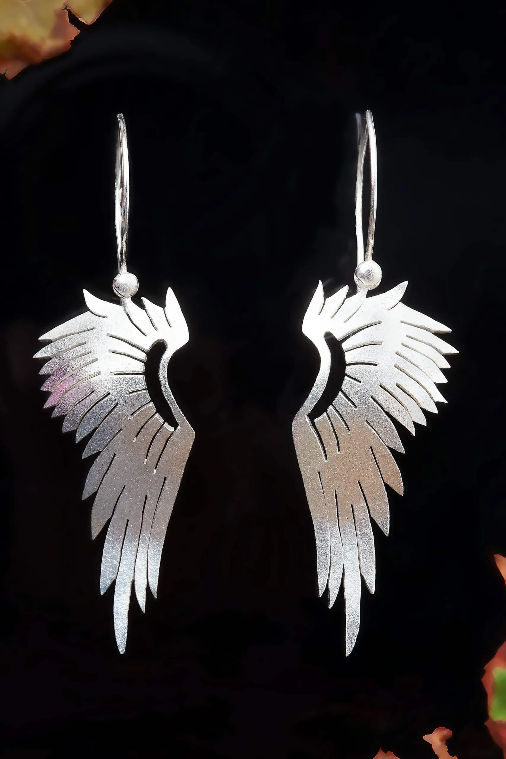 Χειροποίητα κοσμήματα | Ασημένια σκουλαρίκια φτερά αγγέλου με επιπλατίνωση gallery 1