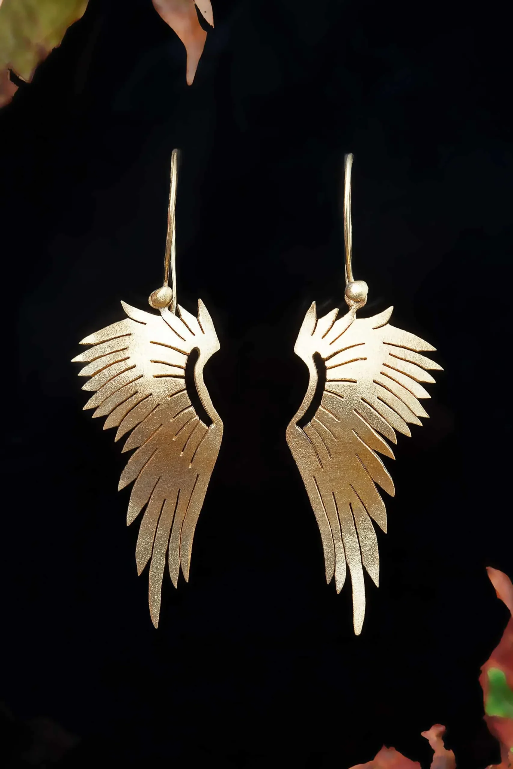 Χειροποίητα κοσμήματα | Ασημένια σκουλαρίκια φτερά αγγέλου με επιχρύσωση gallery 1