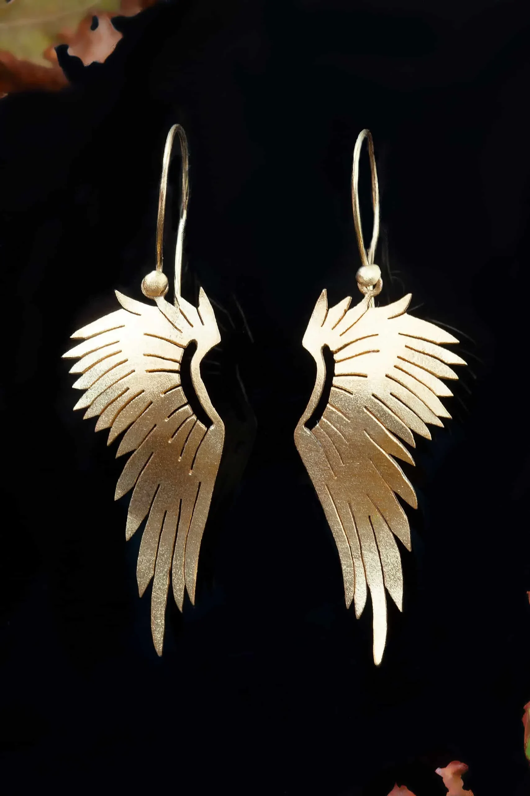 Χειροποίητα κοσμήματα | Ασημένια σκουλαρίκια φτερά αγγέλου με επιχρύσωση gallery 2