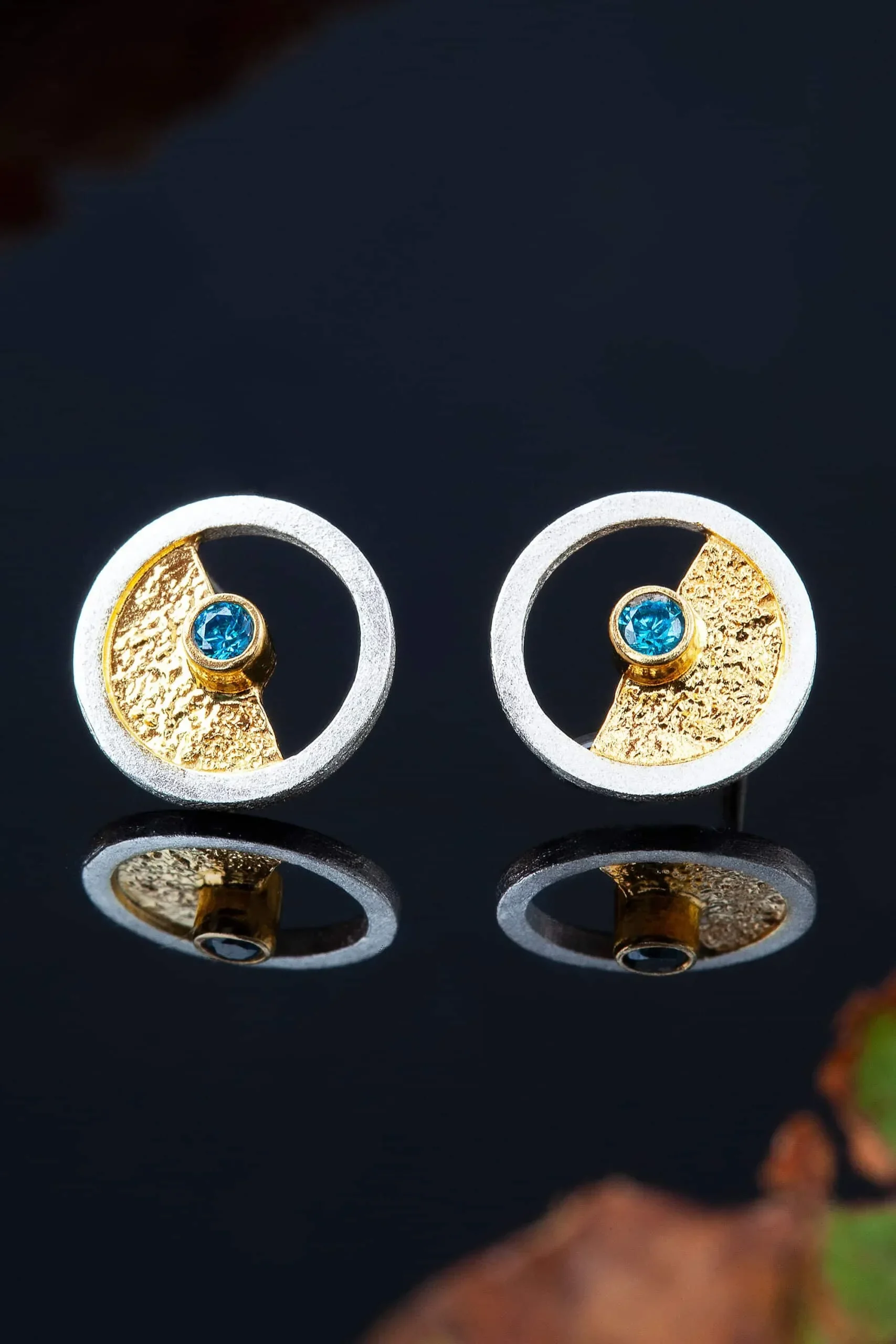 Handmade Jewellery | Blue zircon handmade silver stud earrings gallery 2