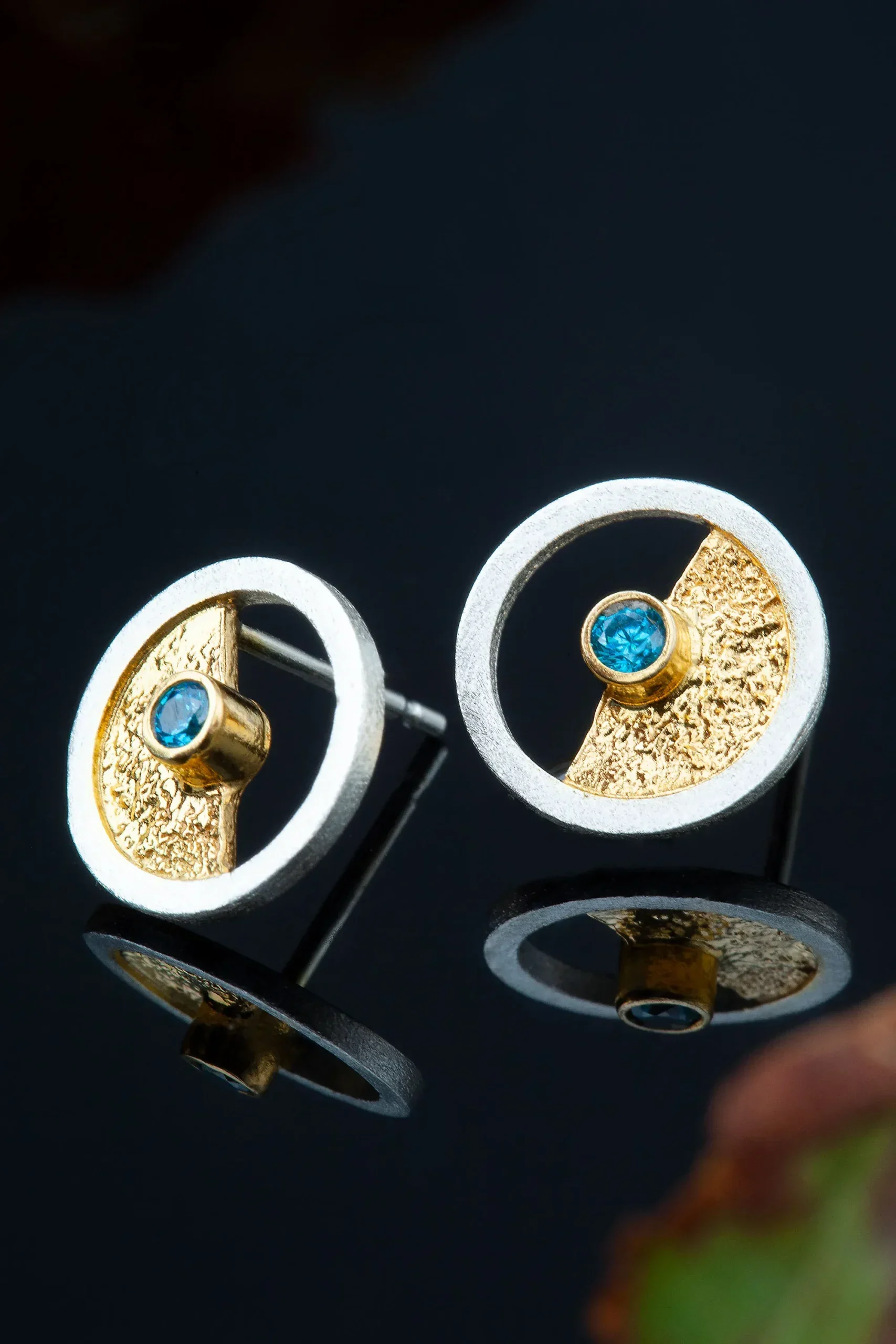 Handmade Jewellery | Blue zircon handmade silver stud earrings gallery 1