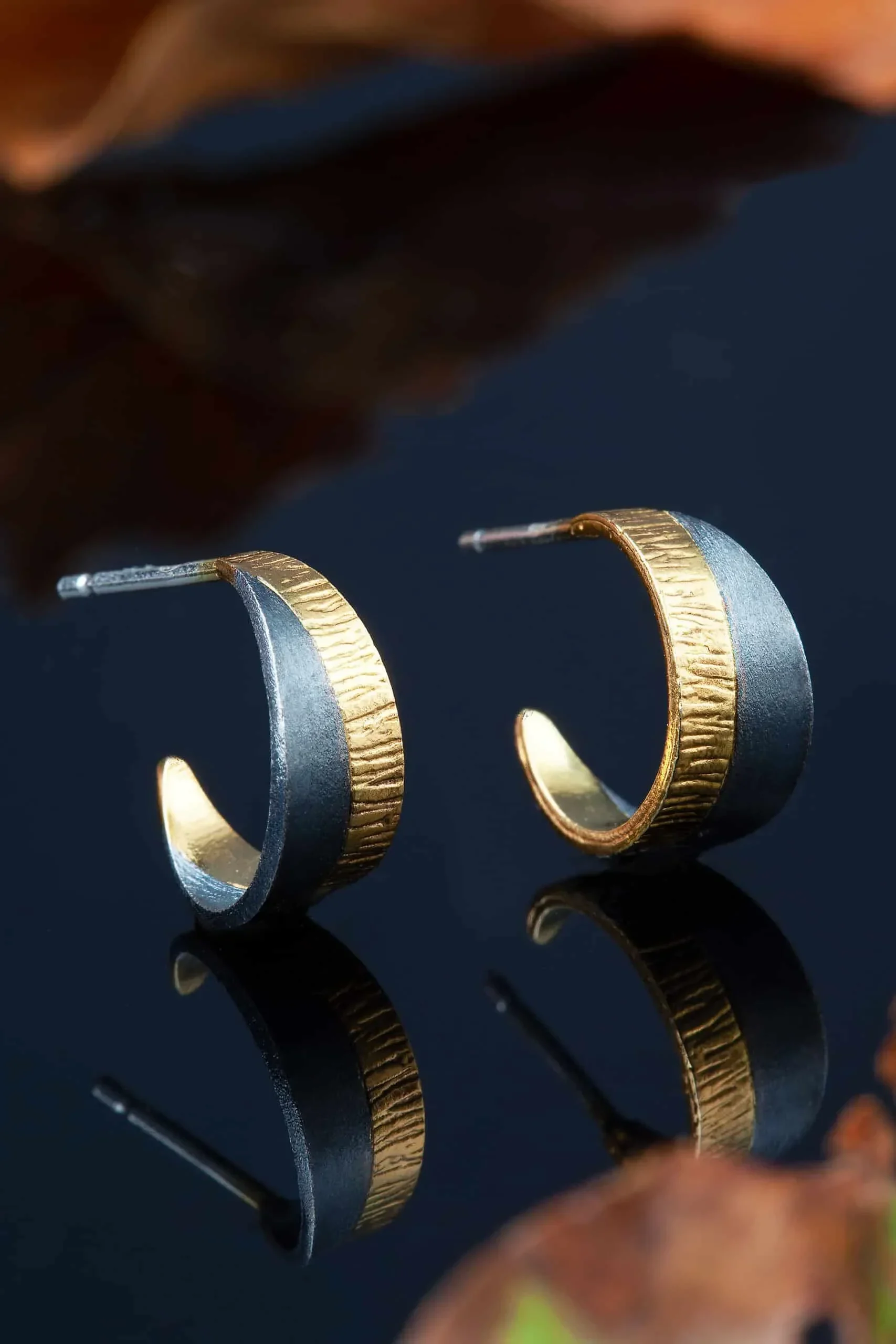 Handmade Jewellery | Silver gold and black rhodium plated hoops gallery 1