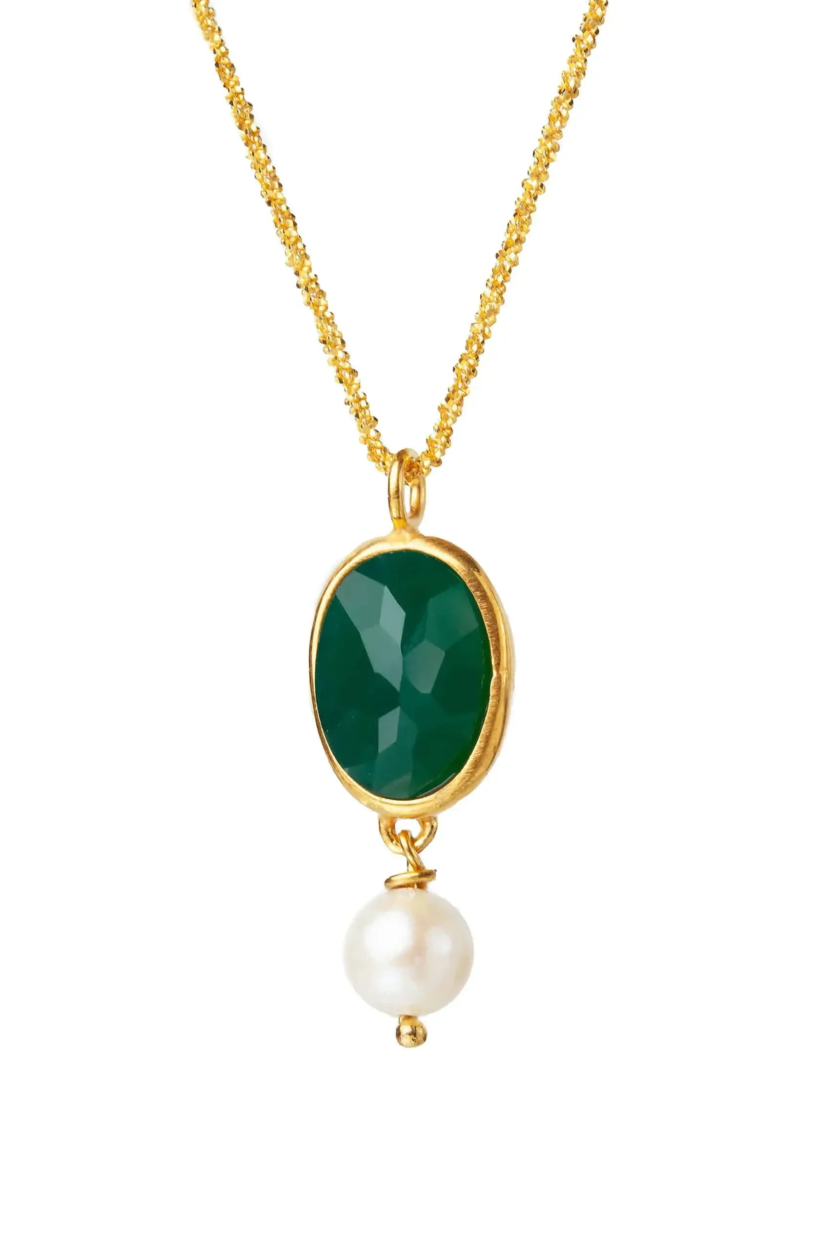 Χειροποίητα κοσμήματα | Ασημένιο επίχρυσο μενταγιόν με πράσινο αχάτη, και επίχρυση ασημένια αλυσίδα main