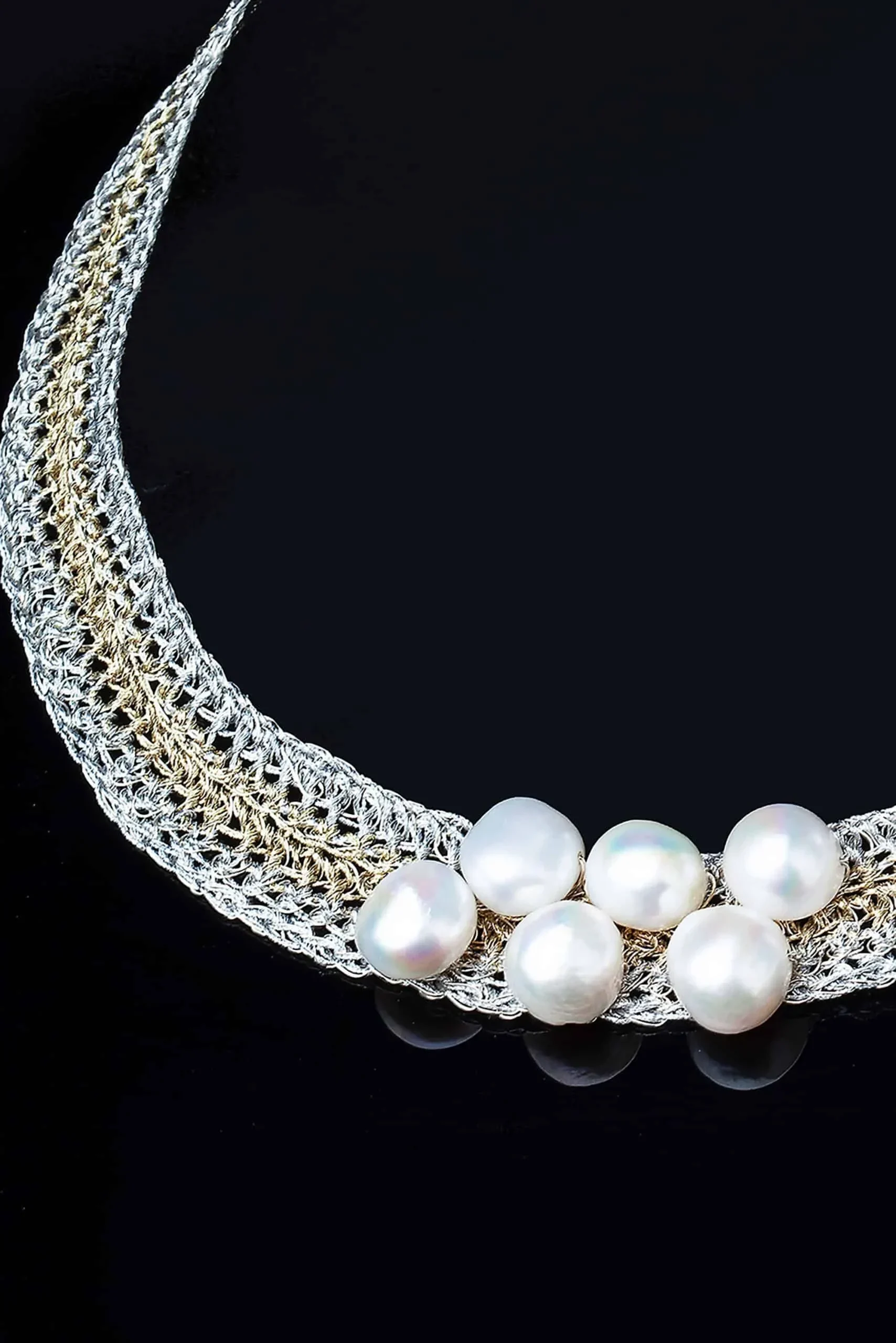 Handmade Jewellery | Crochet knit silver necklace with and pearls gallery 2