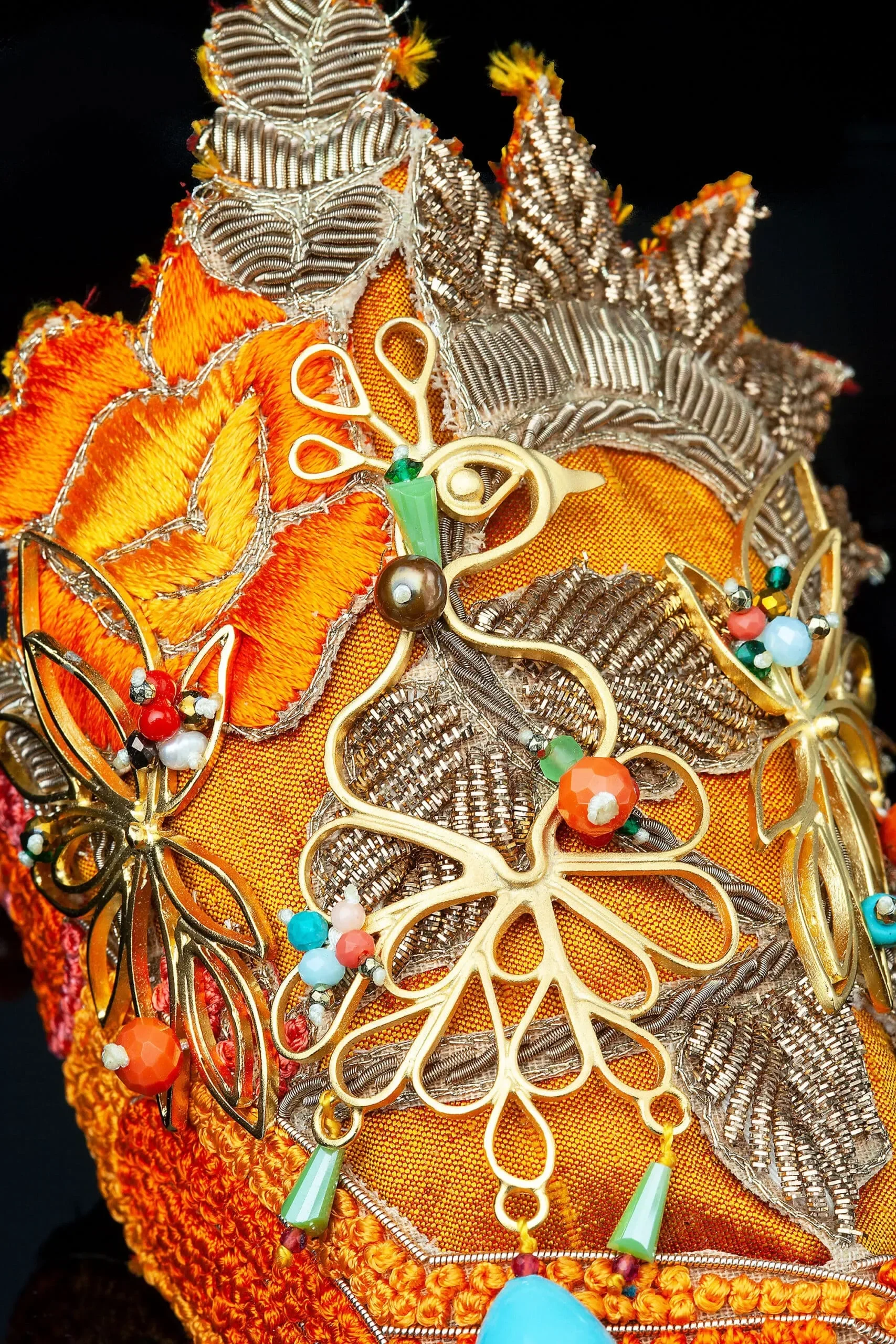 Handmade Jewellery | Peacock handmade gold plated bronze bracelet with fabrics gallery 3