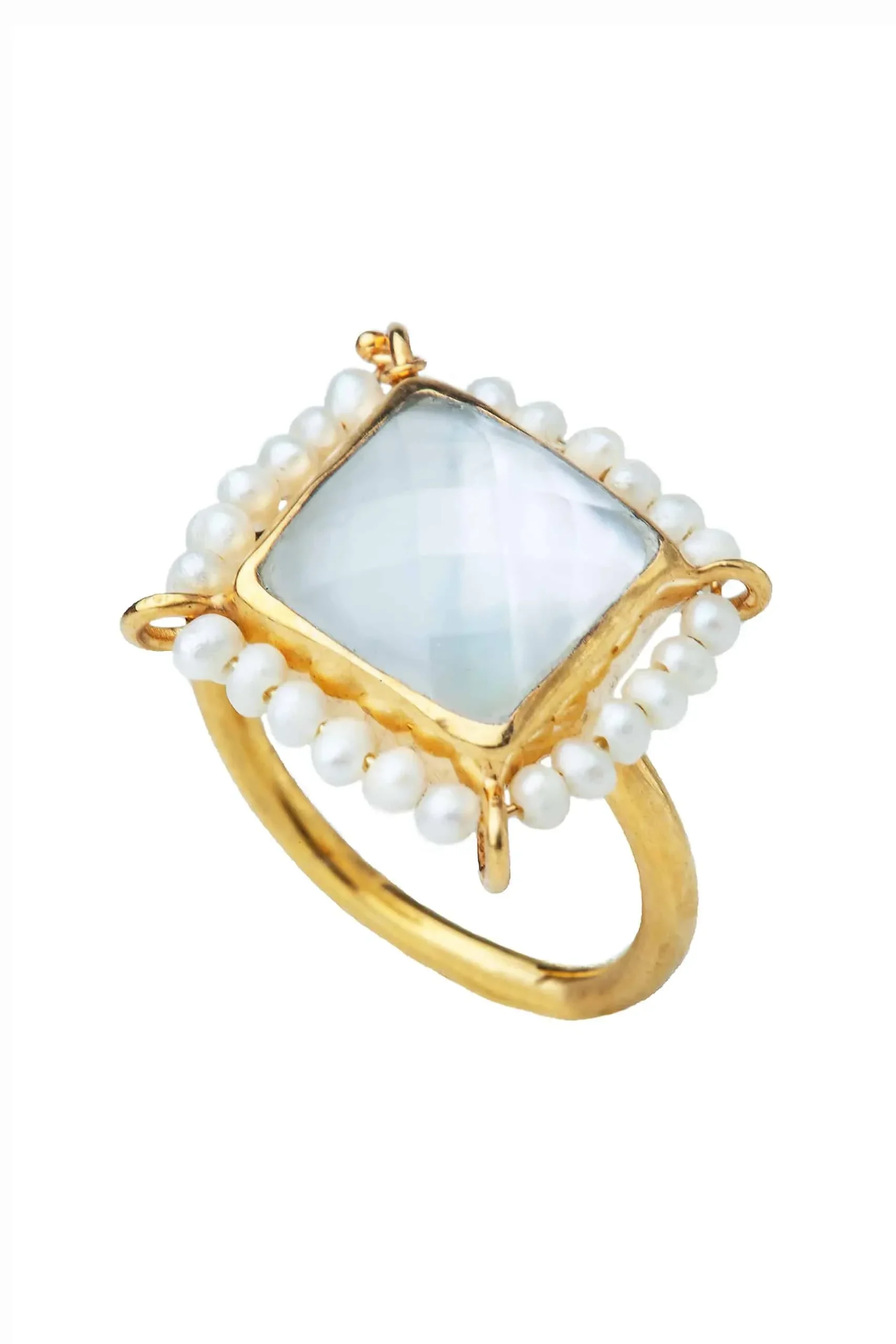 Χειροποίητα κοσμήματα | Ασημένιο επιχρυσωμένο δαχτυλίδι με φίλντισι και μαργαριτάρια main