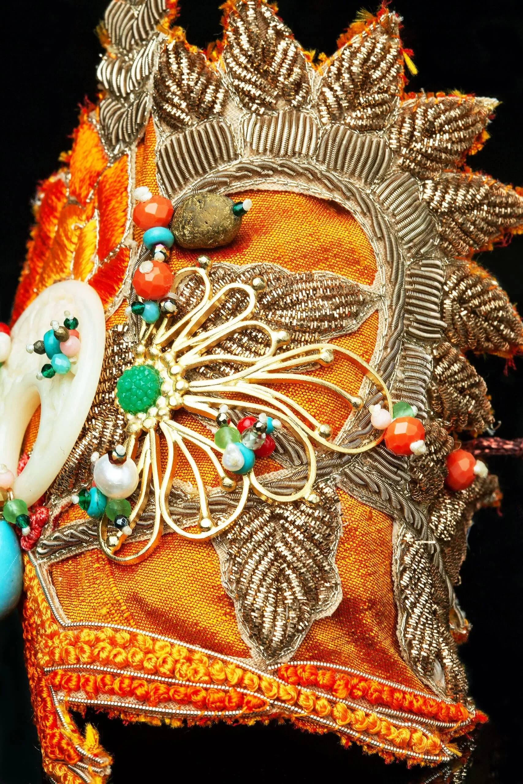 Handmade Jewellery | Flower gold plated bronze bracelet and fabrics gallery 3