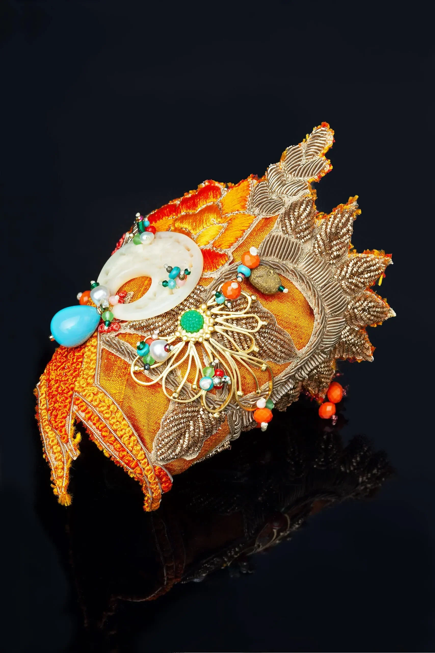 Handmade Jewellery | Flower gold plated bronze bracelet and fabrics gallery 2
