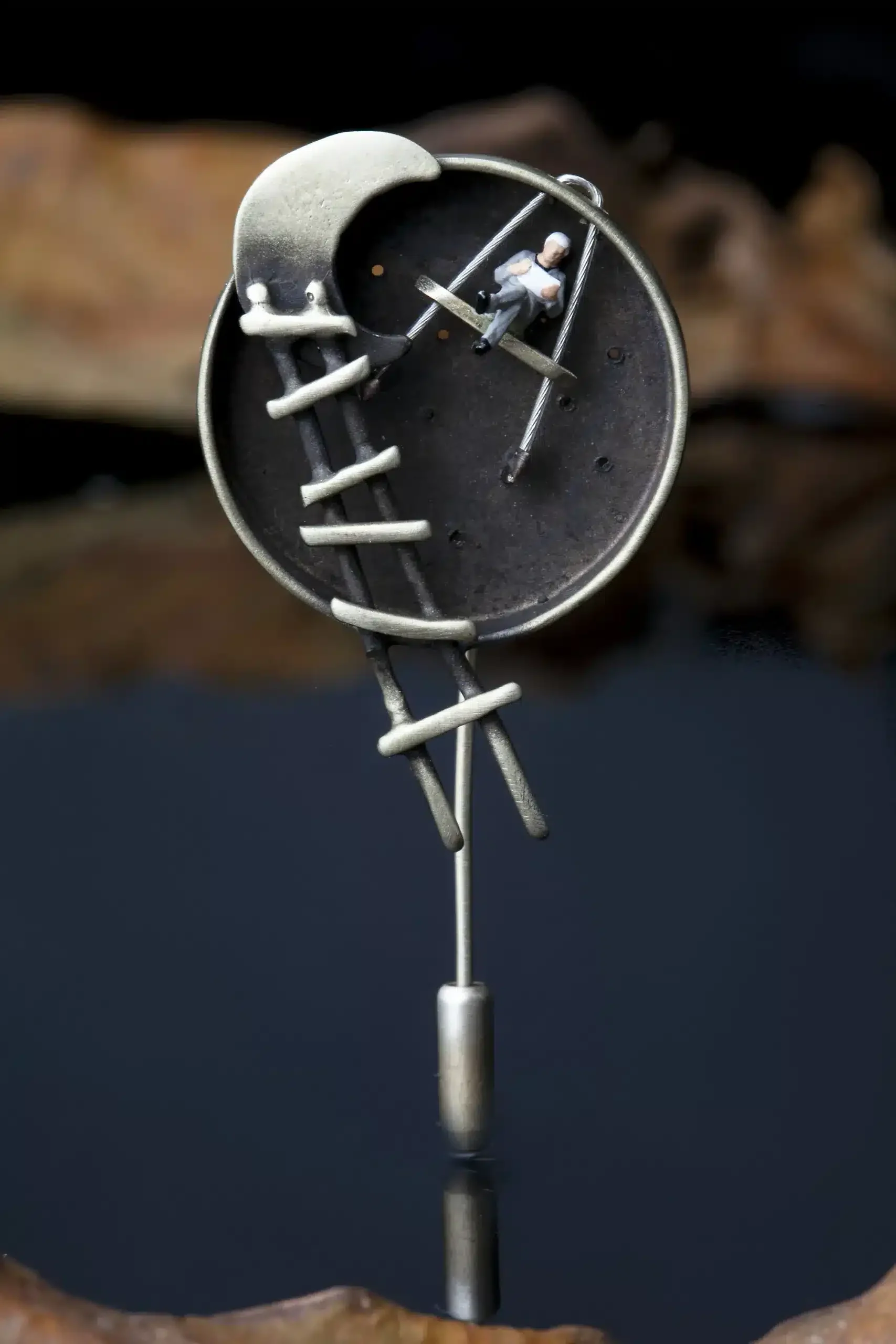 Handmade Jewellery | Ladder and moon silver brooch gallery 1