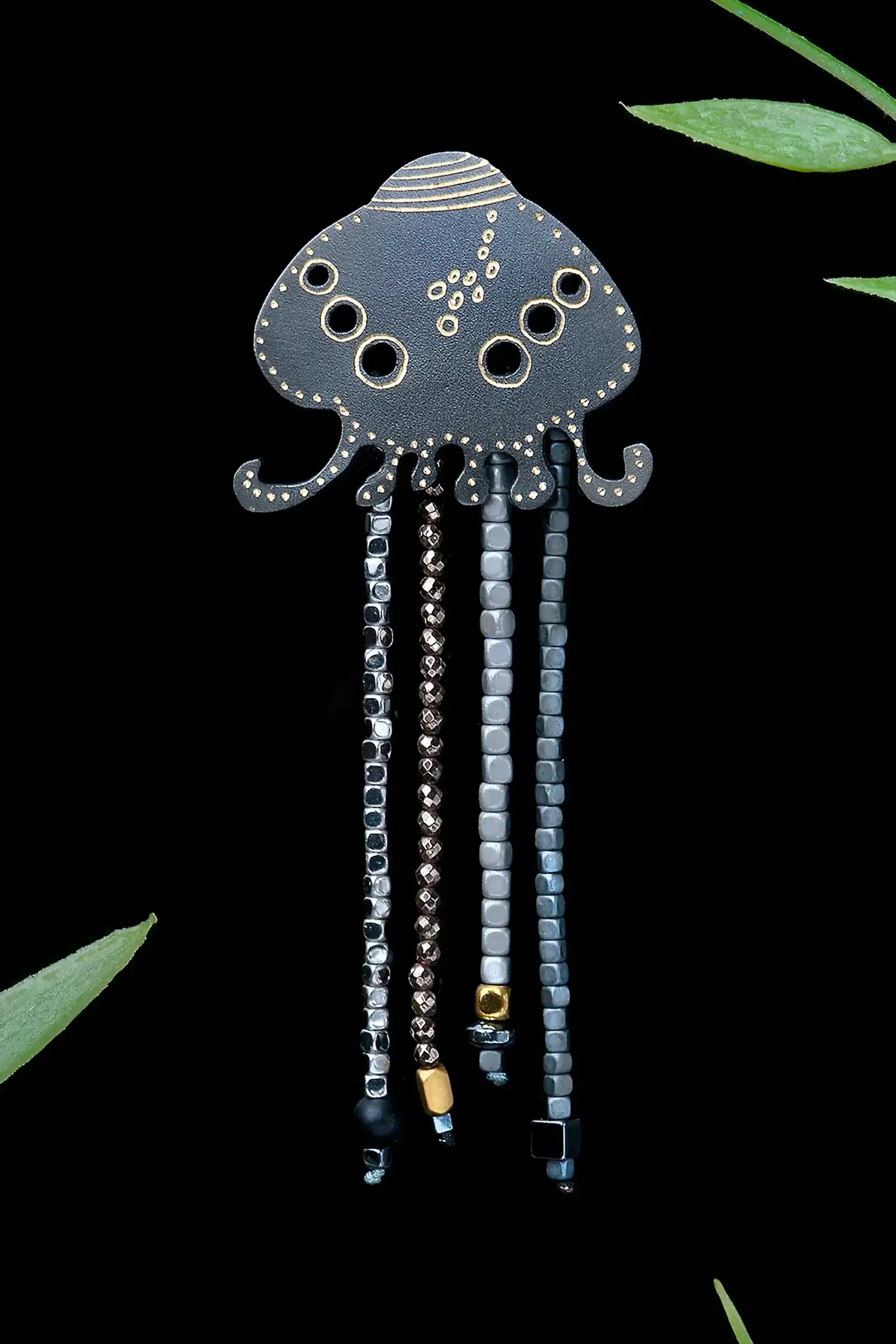 Handmade Jewellery | Jellyfish engraved black bronze brooch gallery 1