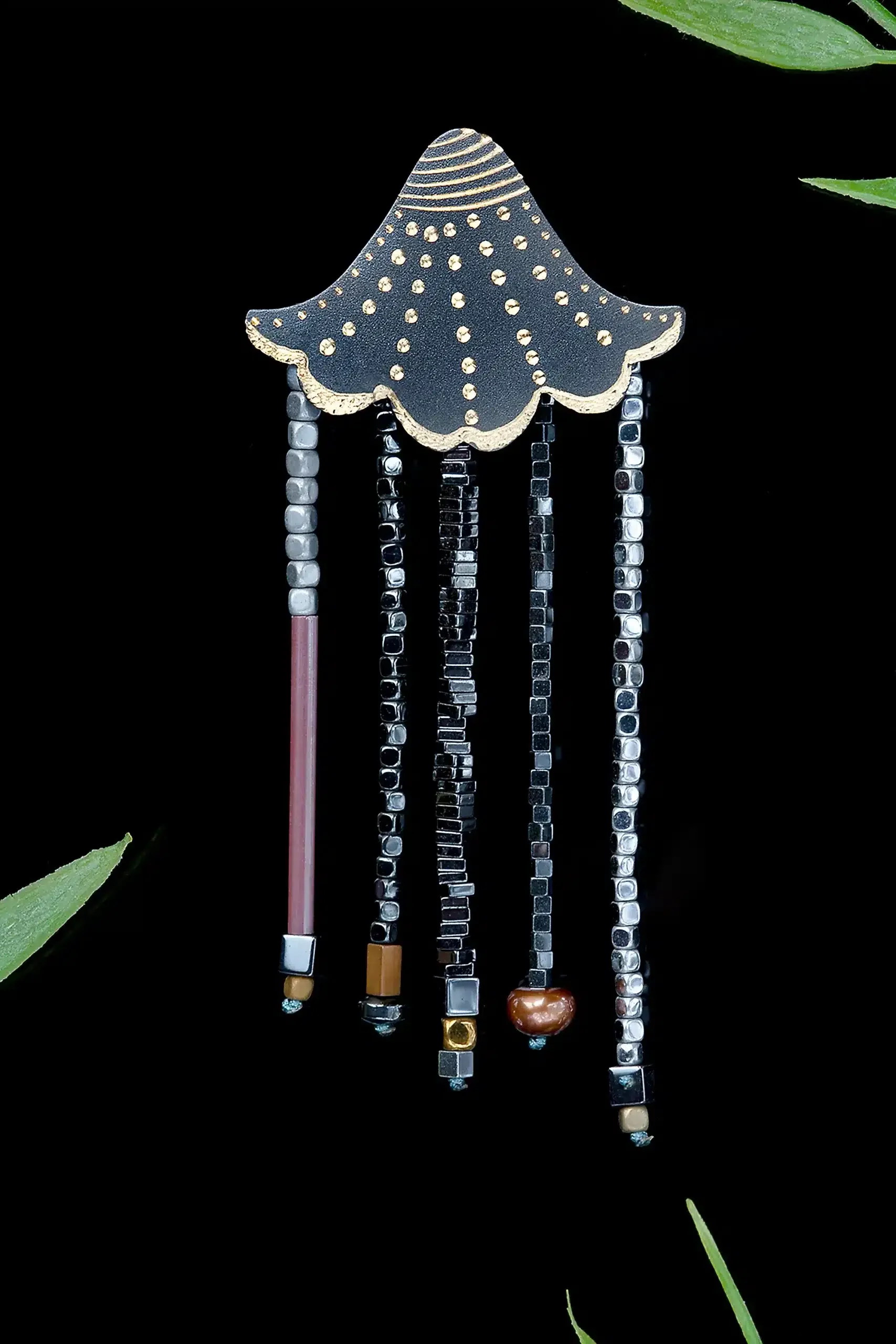 Handmade Jewellery | Jellyfish engraved black bronze brooch gallery 1