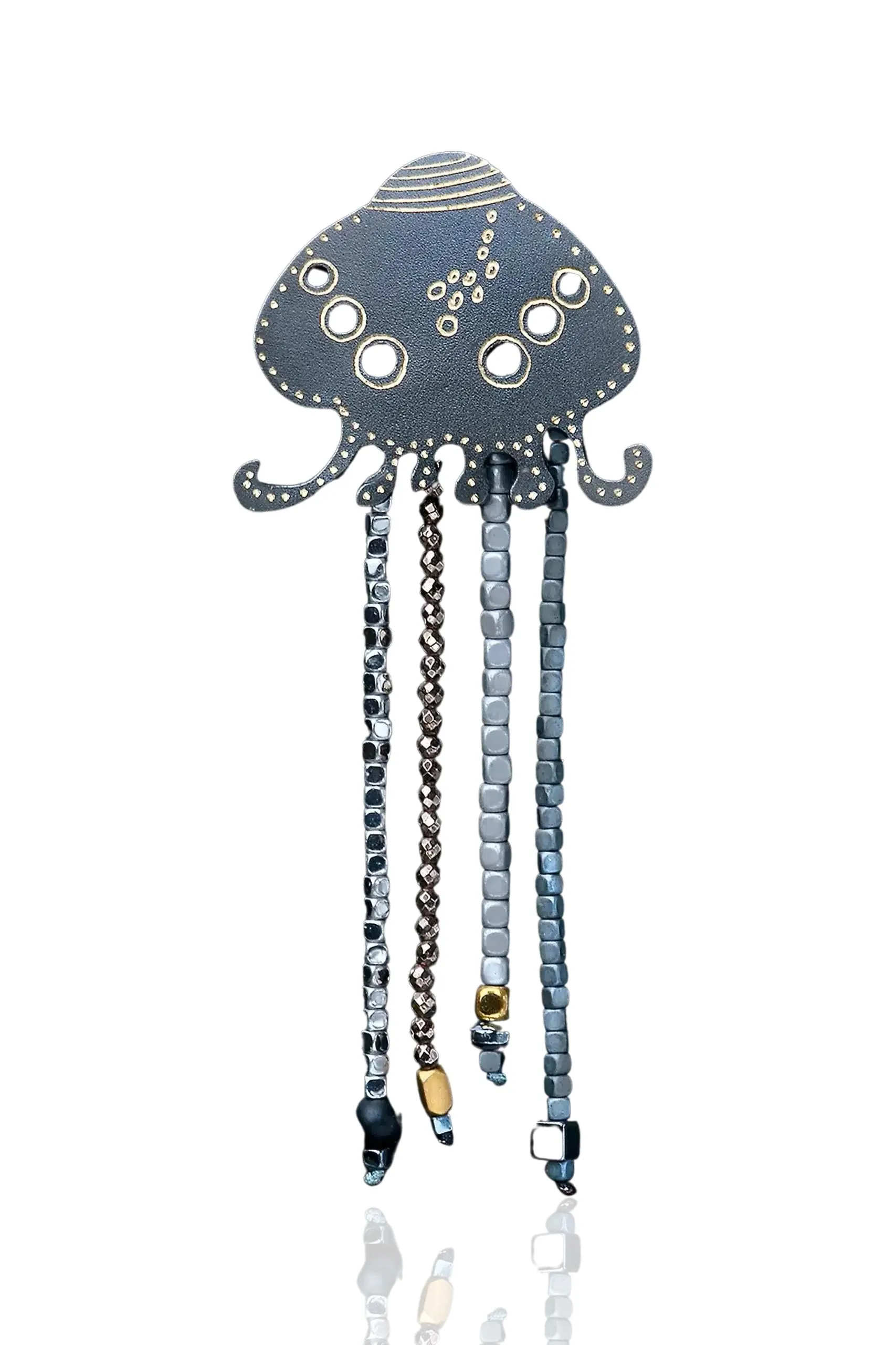 Handmade Jewellery | Jellyfish engraved black bronze brooch main