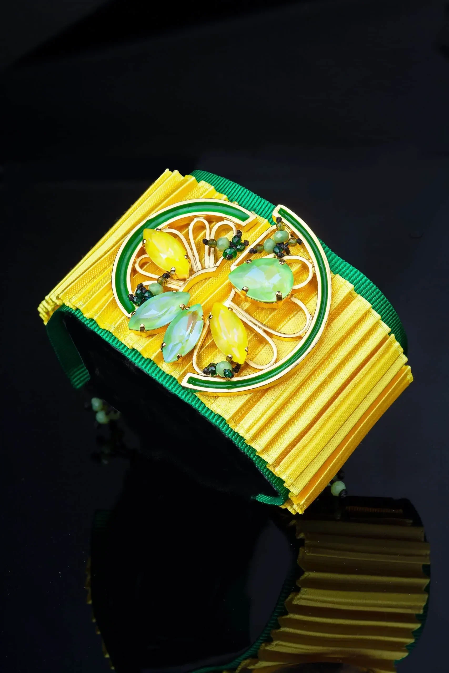 Handmade Jewellery | Lemons bronze bracelet with swarovski crystals and fabrics gallery 3