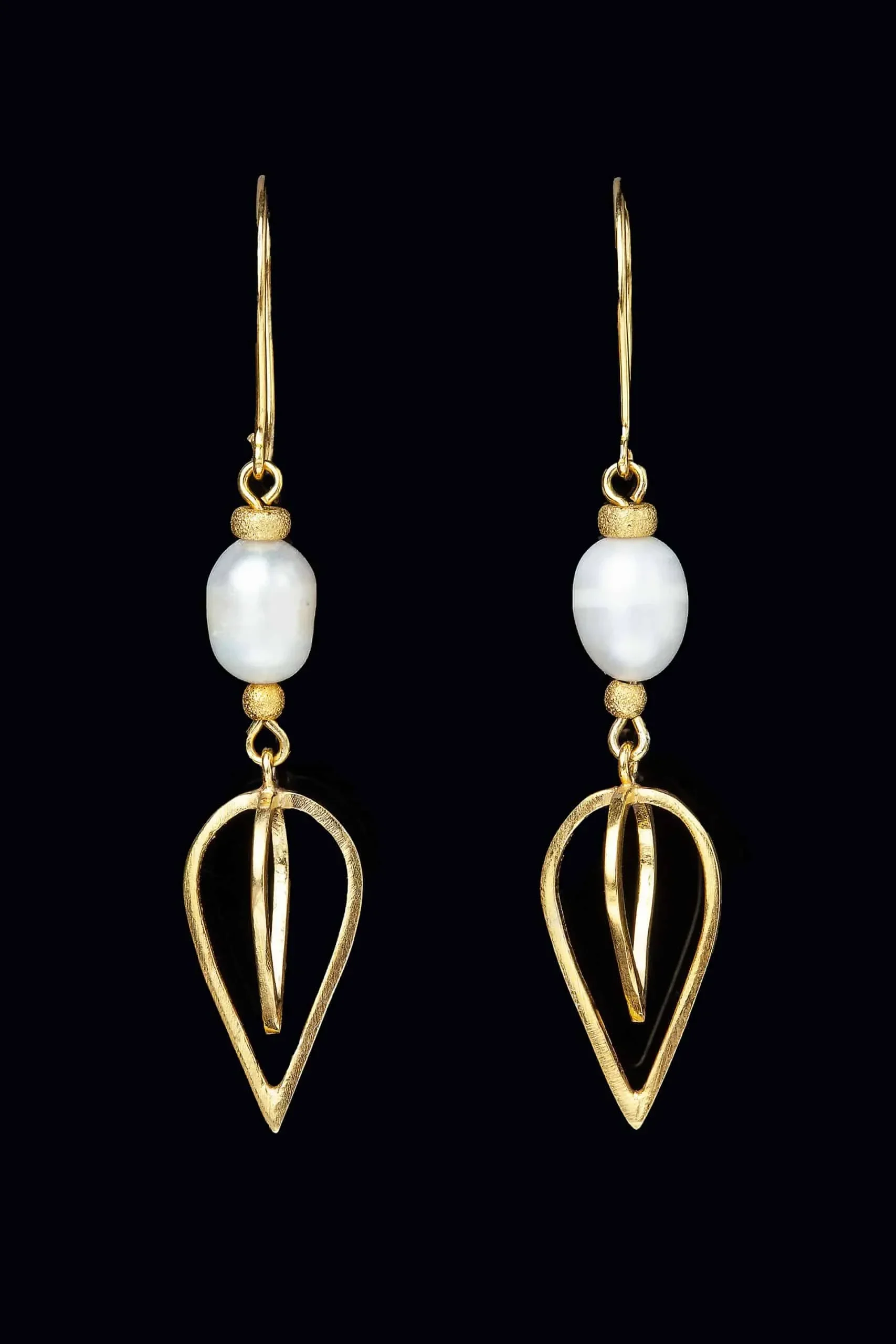 Handmade Jewellery | Drops gold plated silver earrings with pearls gallery 1