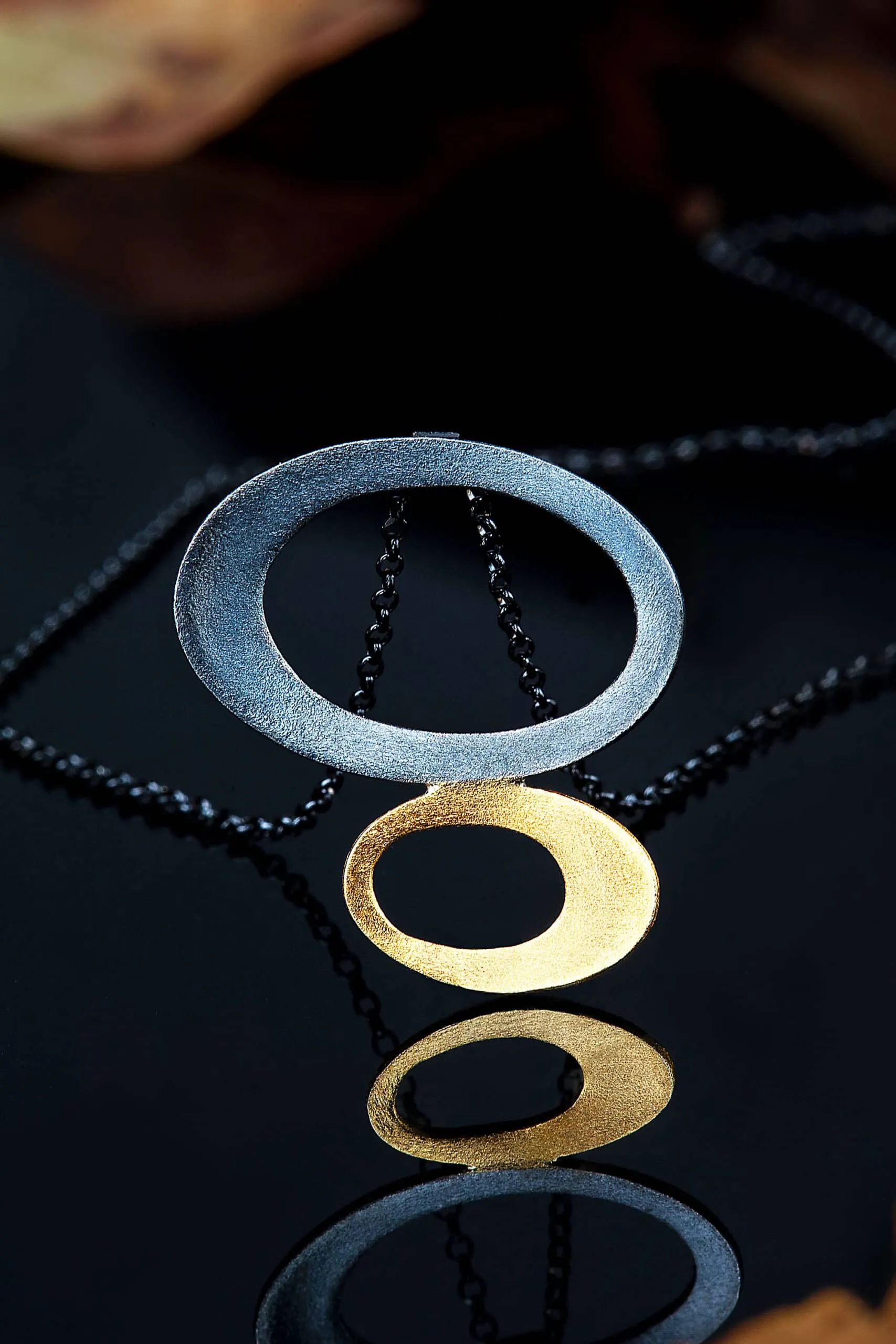 Handmade Jewellery | Geometric gold and black rhodium plated silver necklace gallery 2