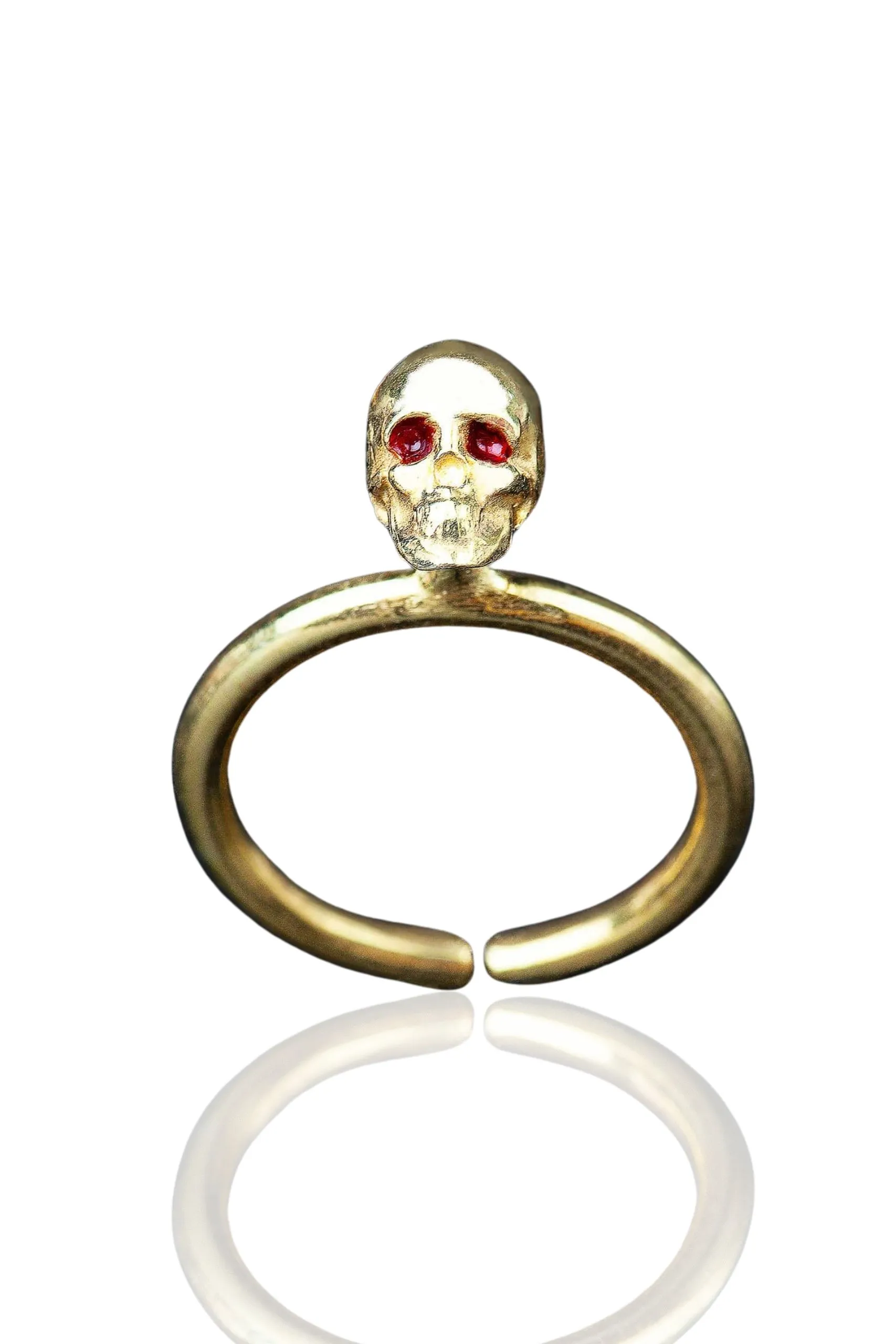 Handmade Jewellery | Scull gold plated silver ring with red enamel details main