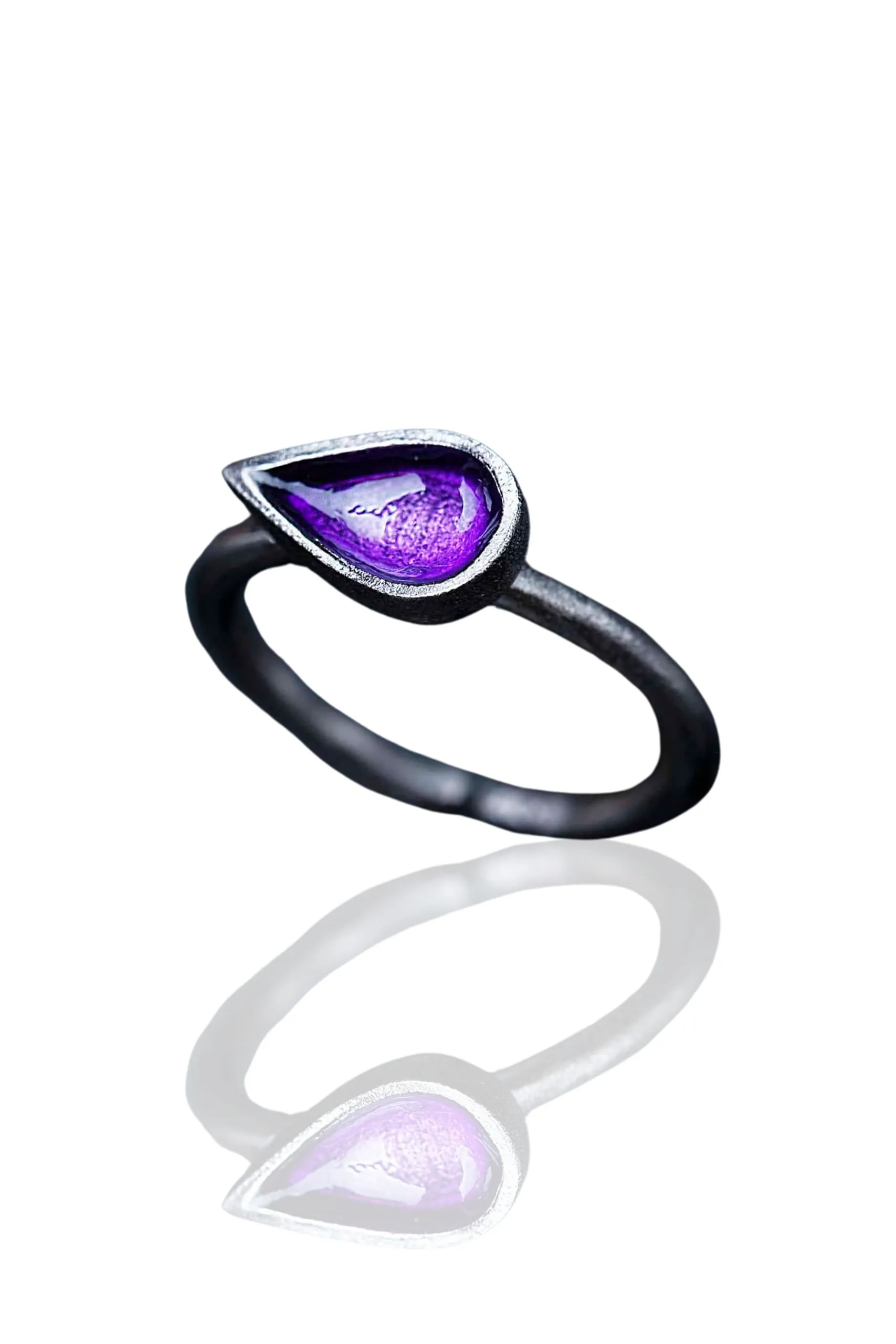 Handmade Jewellery | Drop handmade silver ring black plated with purple enamel main