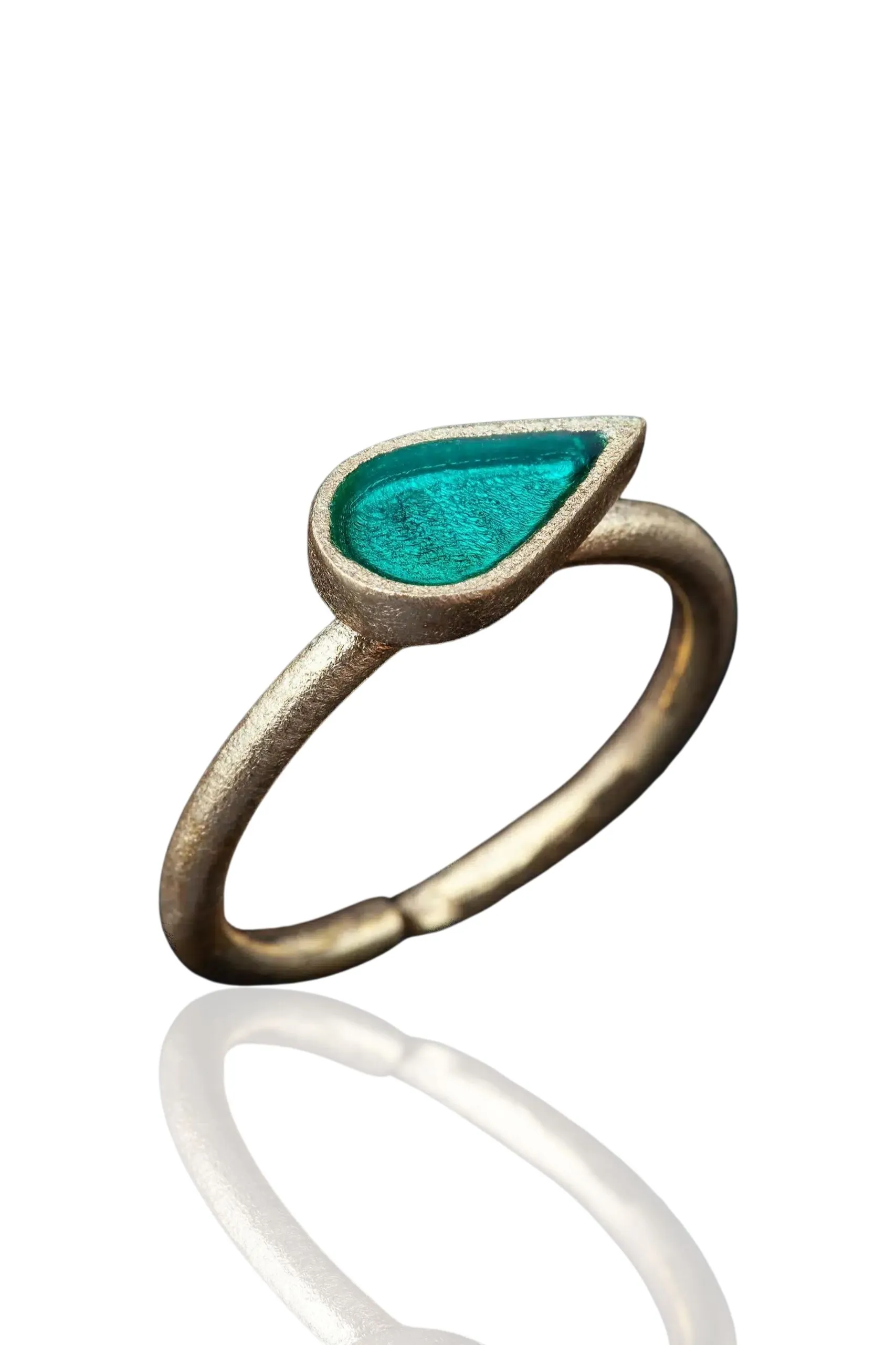 Handmade Jewellery | Drop gold plated silver ring with green enamel main