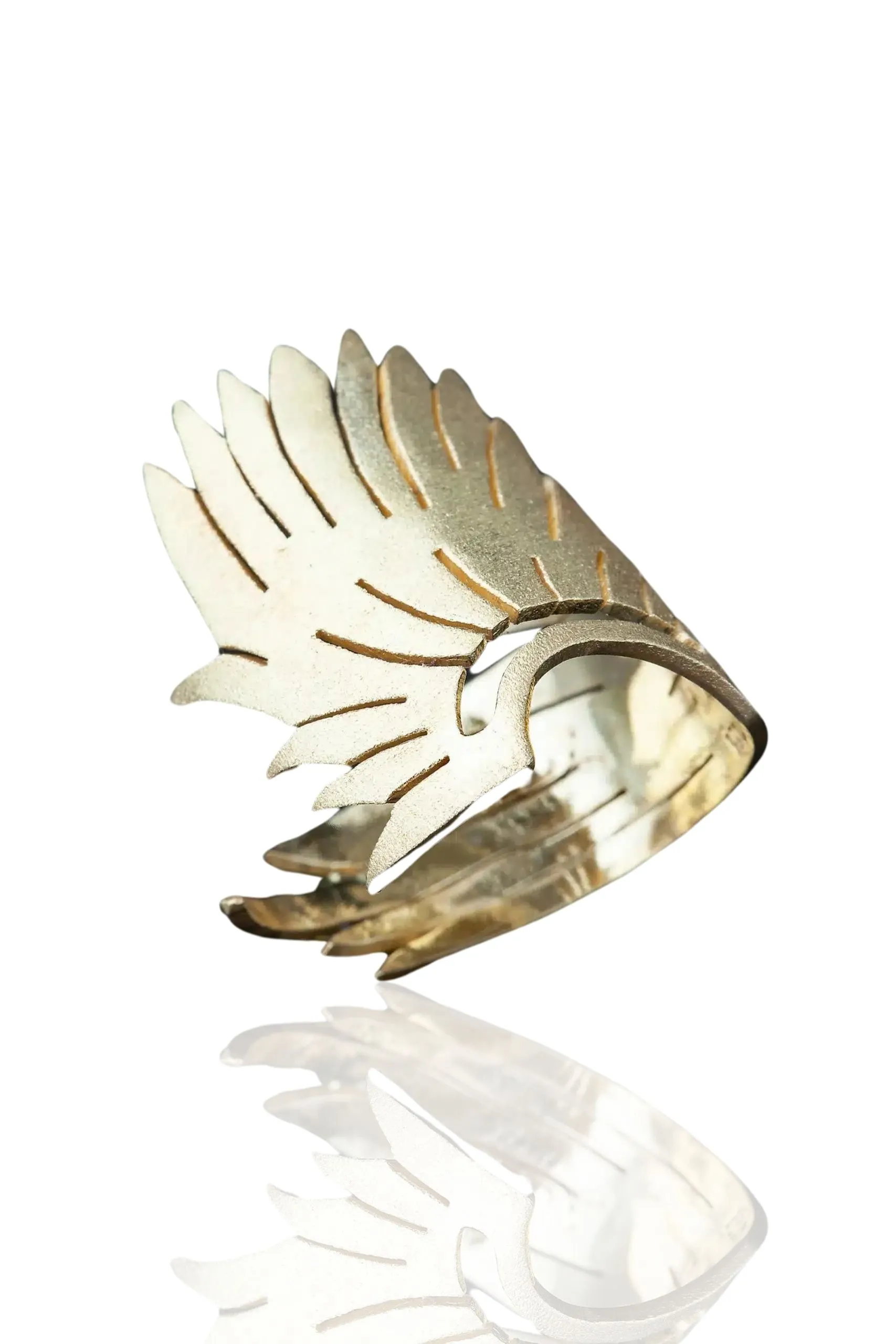 Χειροποίητα κοσμήματα | Ασημένιο επιχρυσωμένο δαχτυλίδι φτερό αγγέλου main