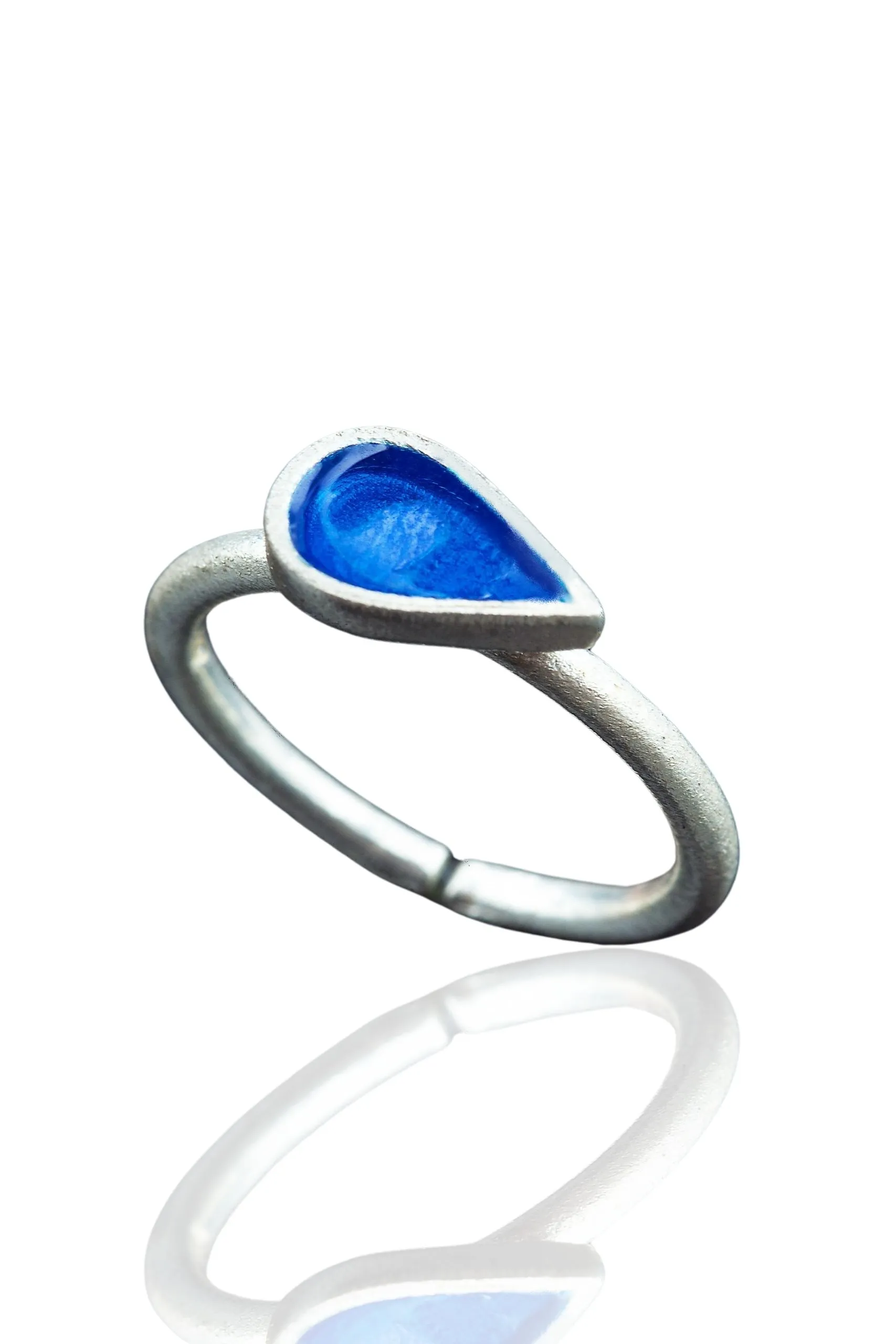 Handmade Jewellery | Drop silver ring with blue enamel main