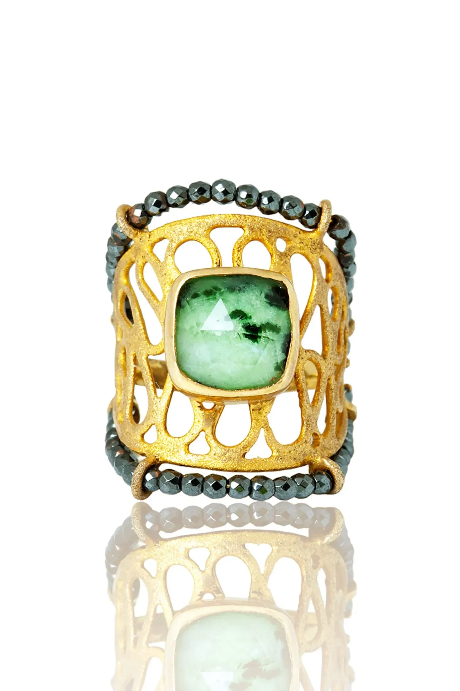 Χειροποίητα κοσμήματα | Ασημένιο επίχρυσο δαχτυλίδι με ζοισίτη gallery 1