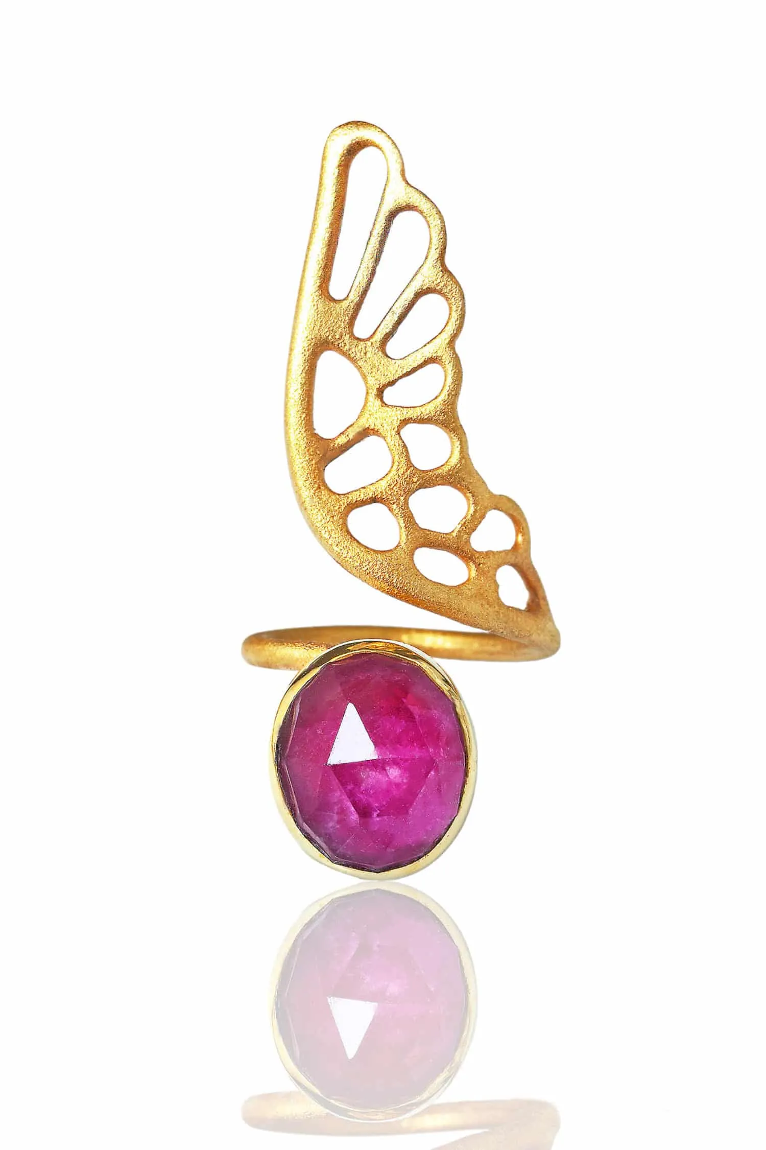 Handmade Jewellery | Ruby adjustable gold plated silver ring main