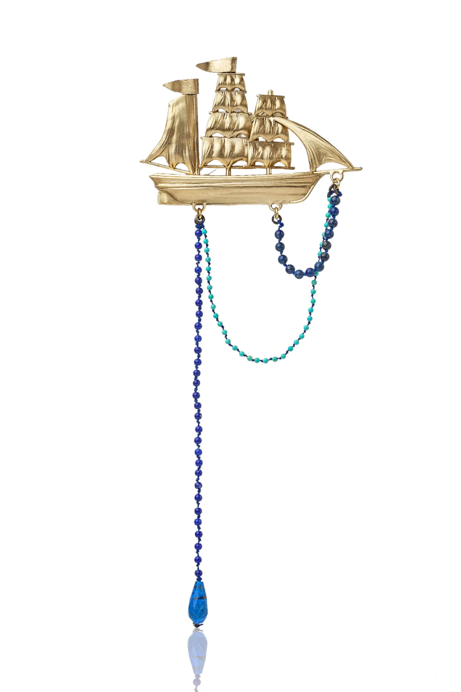 Handmade Jewellery | Sailing boat bronze brooch combined with lapis lazuli and quartz gallery 2