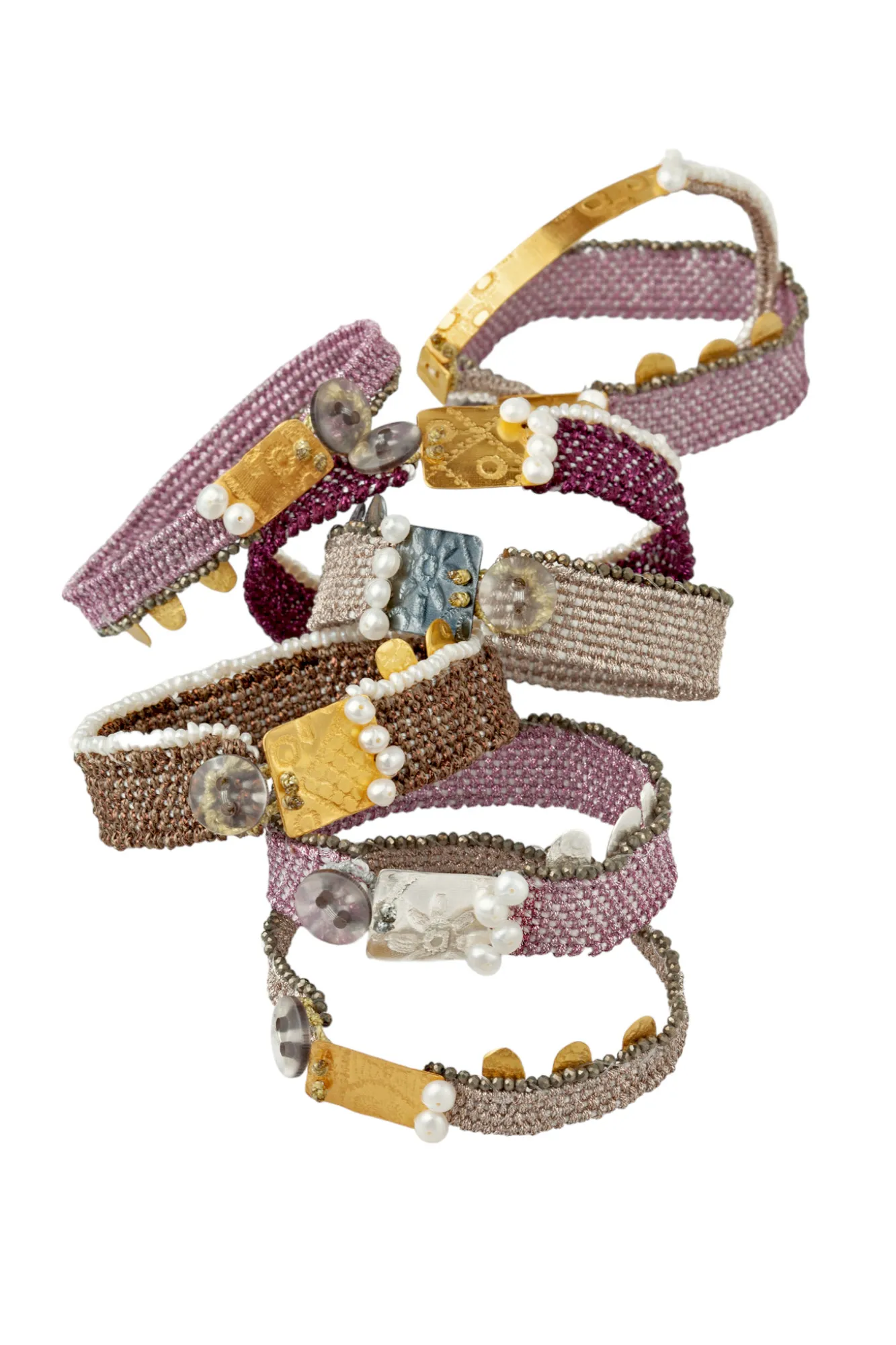 Handmade Jewellery | Woven bracelet with gold plated silver and pyrite gallery 3