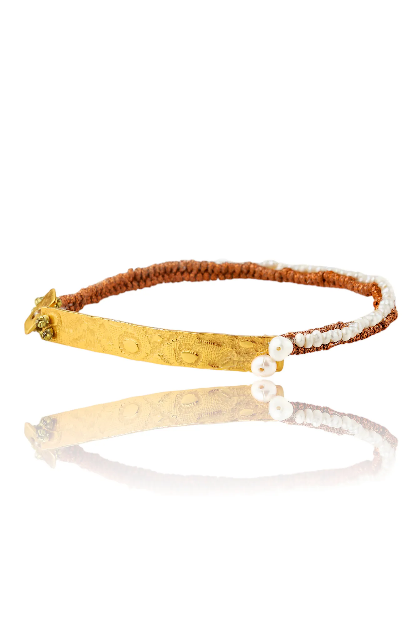 Handmade Jewellery | Woven bracelet with gold plated silver and pearls gallery 3