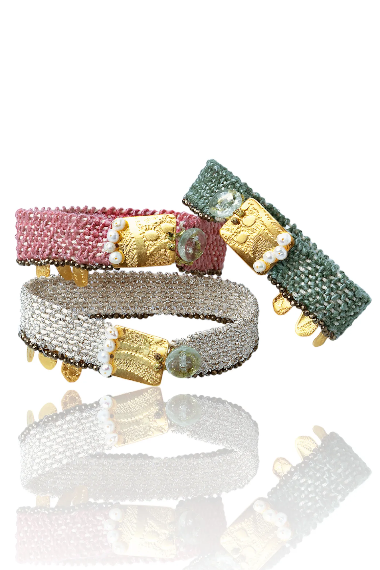 Handmade Jewellery | Woven bracelet with gold plated silver and pyrite gallery 2