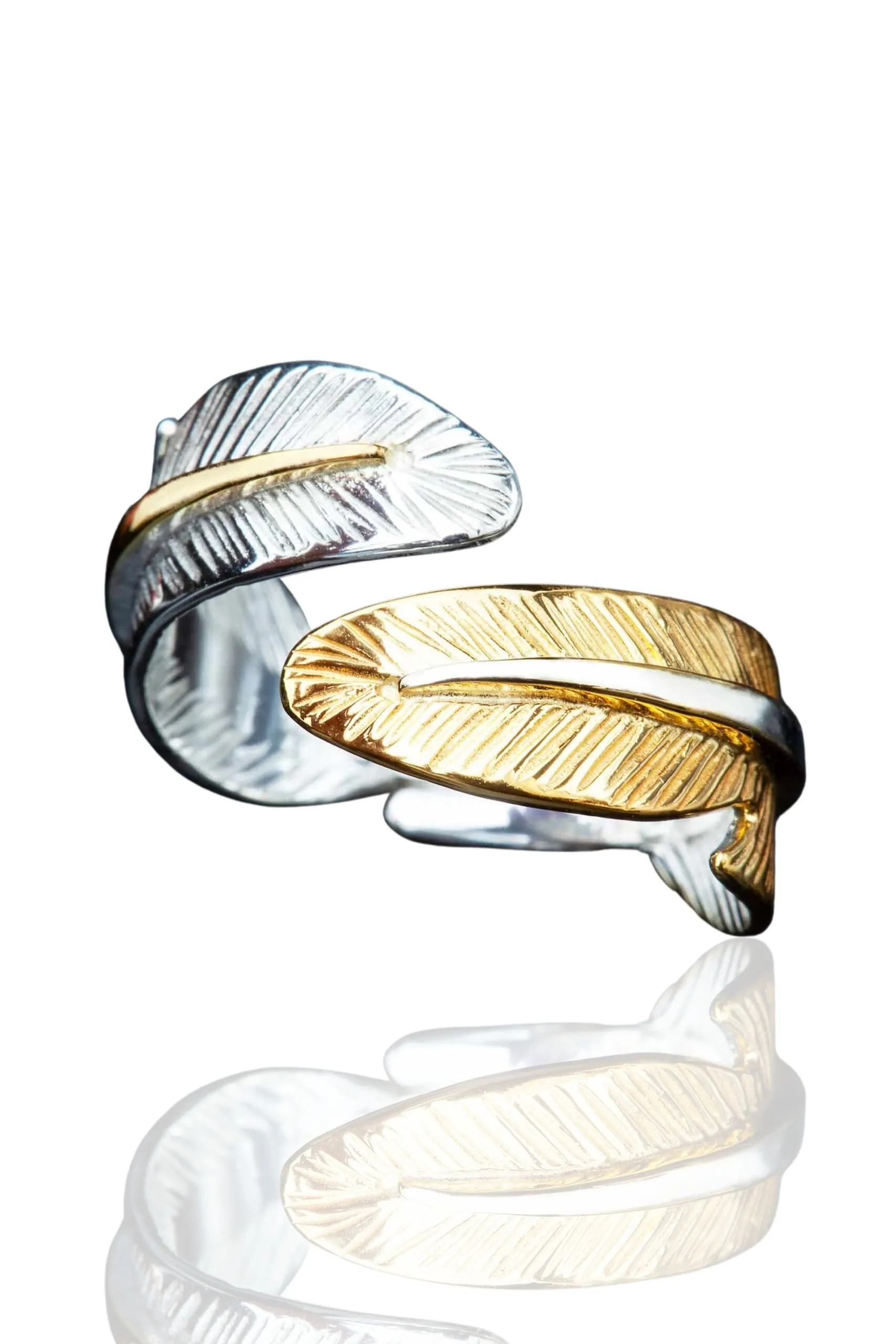 Χειροποίητα κοσμήματα | Ασημένιο δαχτυλίδι φτερά με επιχρύσωση και επιπλατίνωση main