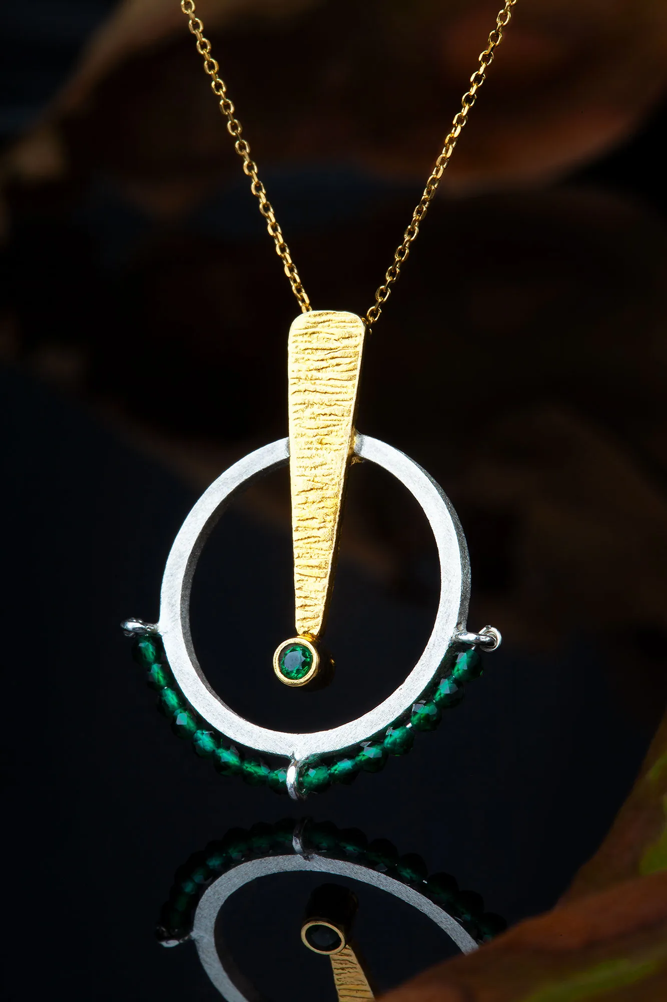 Handmade Jewellery | Geometric textured handmade silver necklace and green onyx gallery 4