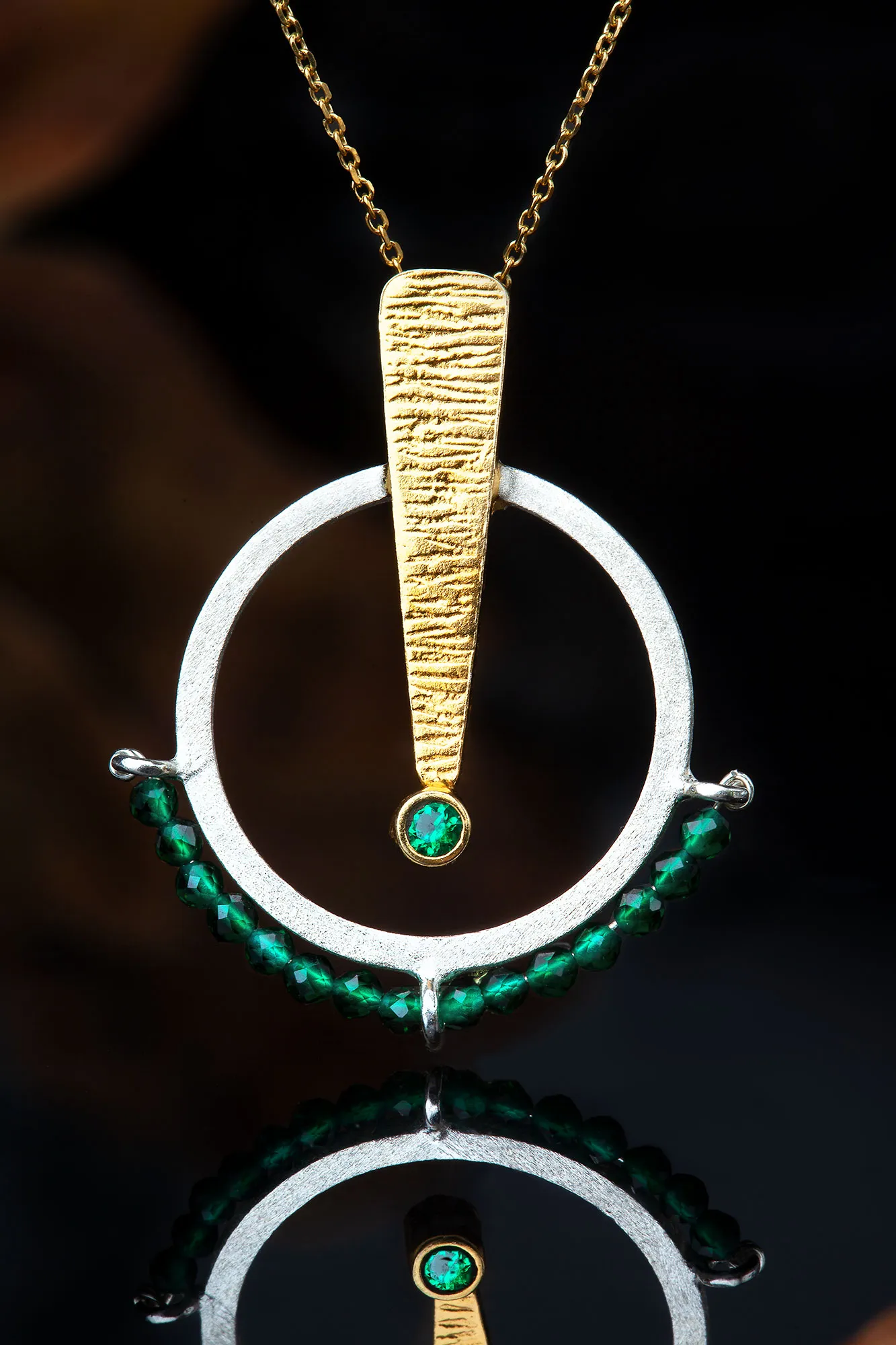 Handmade Jewellery | Geometric textured handmade silver necklace and green onyx gallery 3