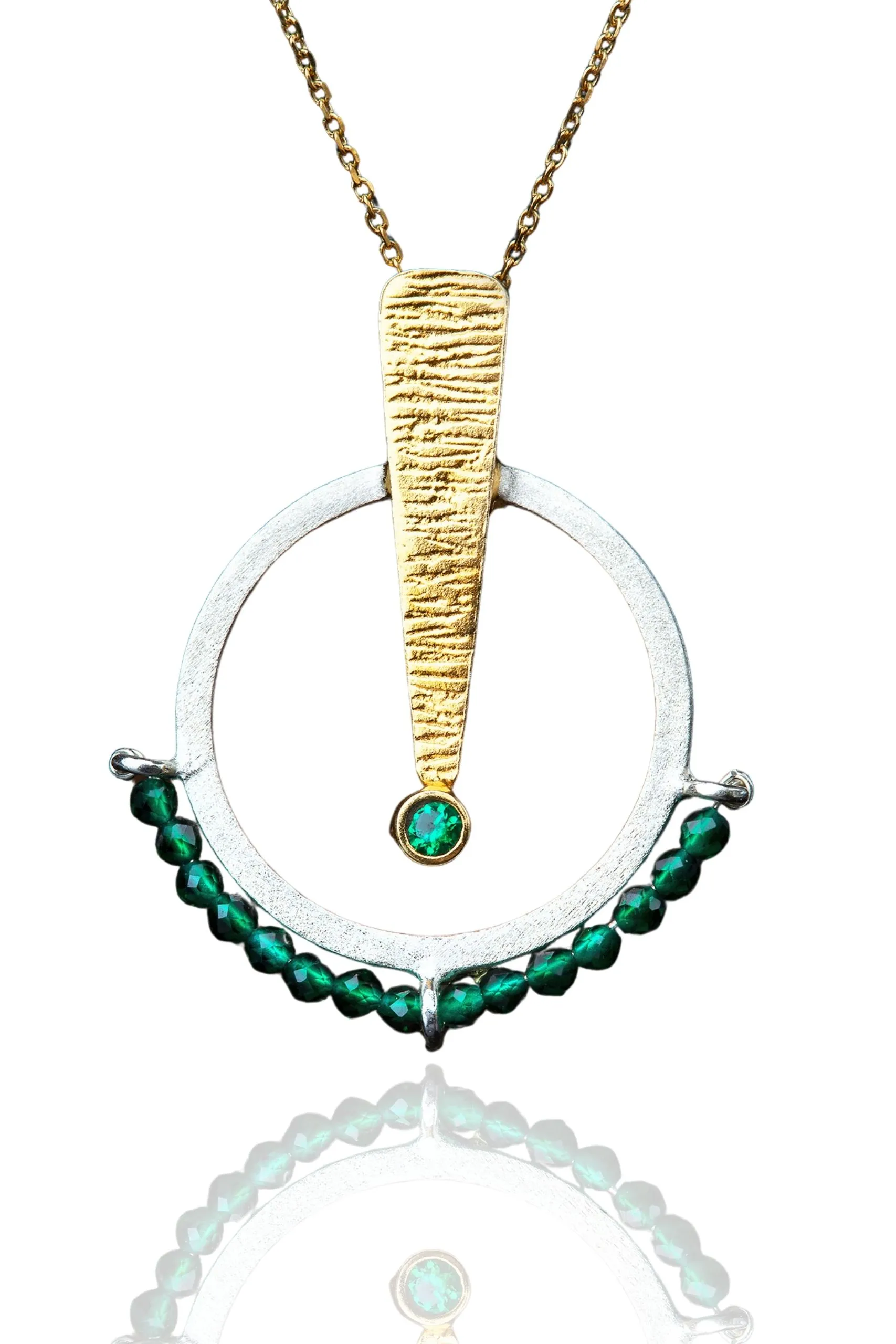 Handmade Jewellery | Geometric textured handmade silver necklace and green onyx main